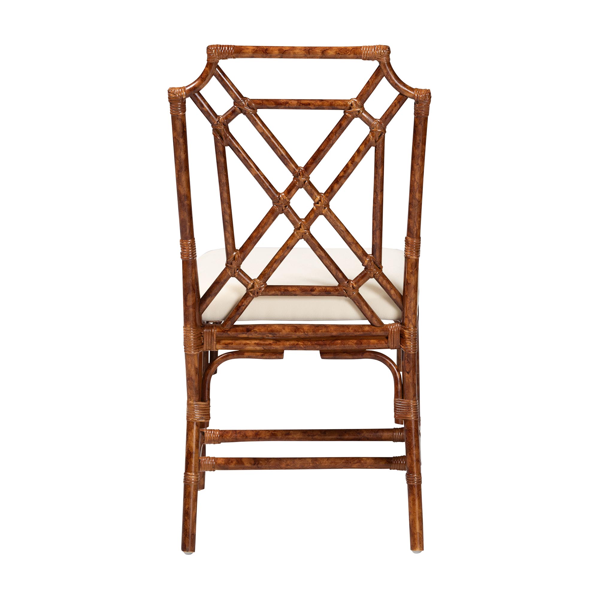 bali & pari Esmery Marbled Tortoise Natural Rattan Dining Chair - Handcrafted Wicker Side Chair with Crisscross Back, Boho Coastal Seating for Dining Room or Kitchen