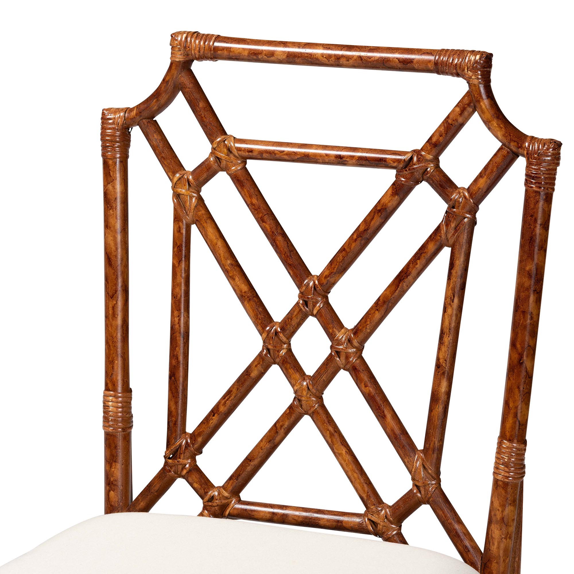 bali & pari Esmery Marbled Tortoise Natural Rattan Dining Chair - Handcrafted Wicker Side Chair with Crisscross Back, Boho Coastal Seating for Dining Room or Kitchen