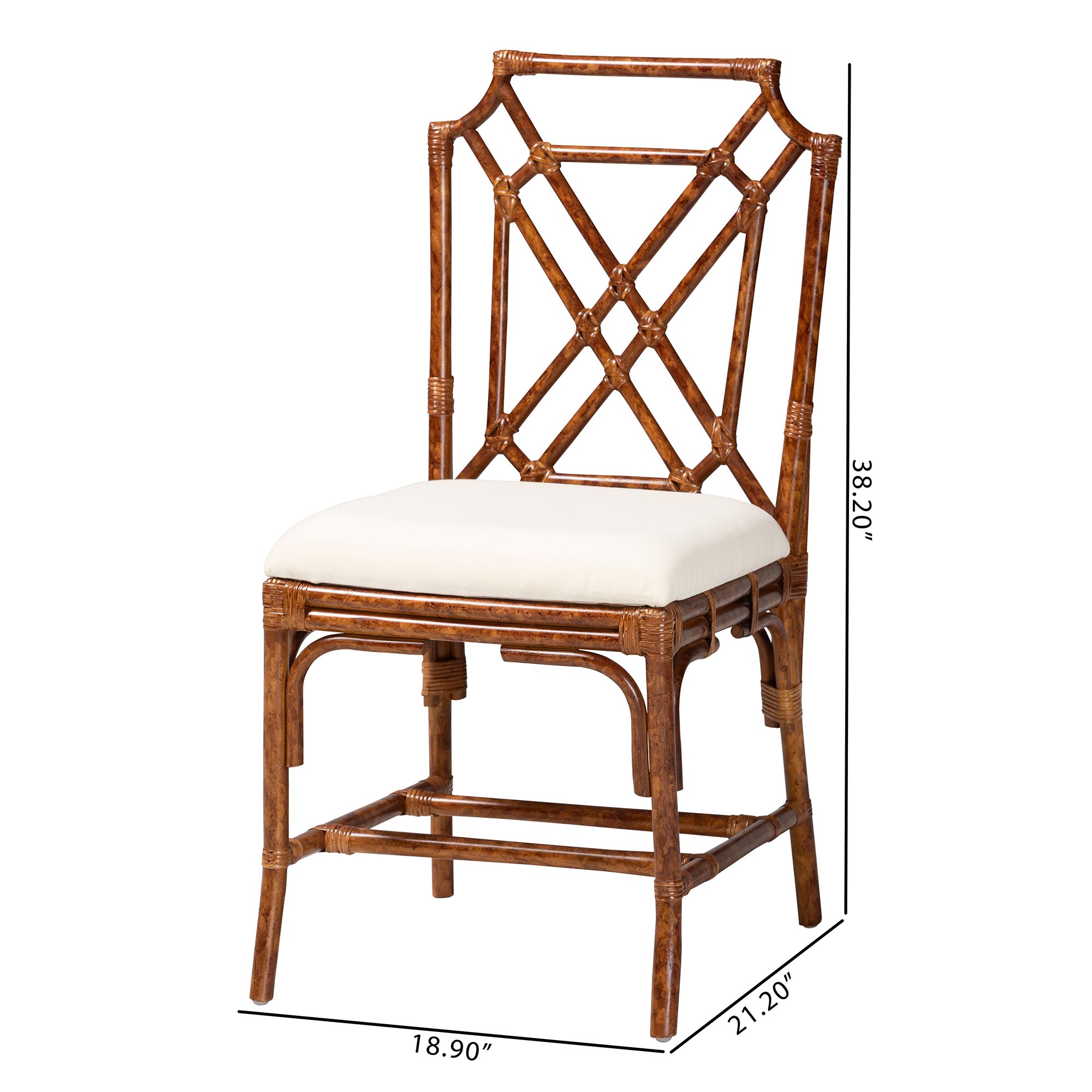 bali & pari Esmery Marbled Tortoise Natural Rattan Dining Chair - Handcrafted Wicker Side Chair with Crisscross Back, Boho Coastal Seating for Dining Room or Kitchen