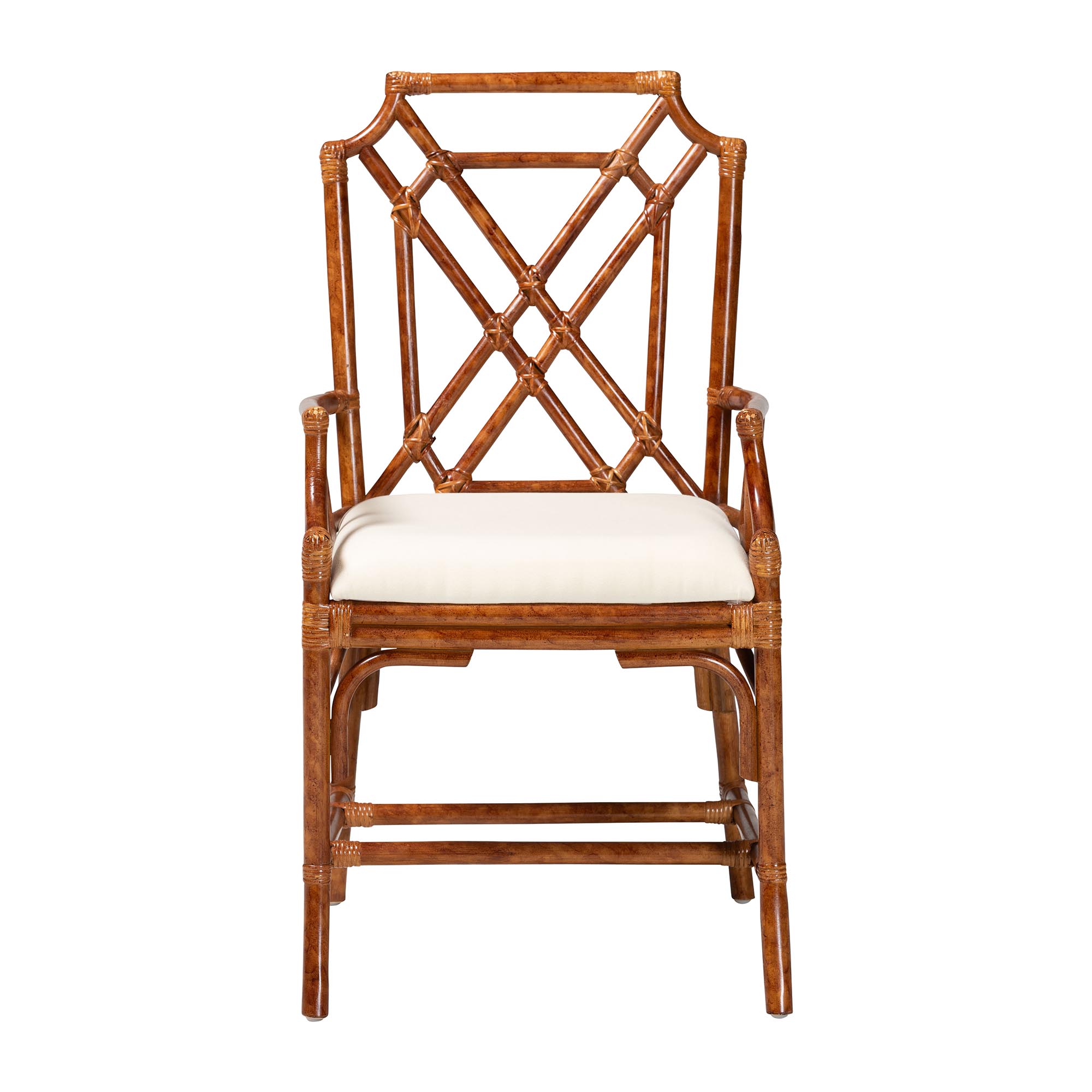 bali & pari Esmery Marbled Tortoise Natural Rattan Dining Chair - Handcrafted Wicker Armchair with Crisscross Back, Boho Coastal Seating for Dining Room or Kitchen