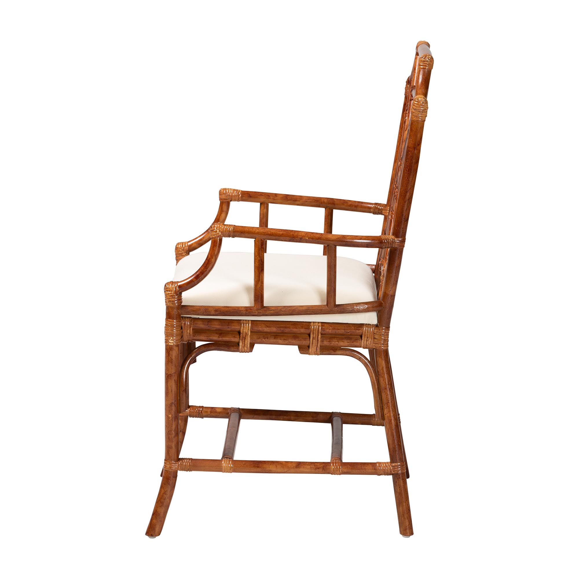 bali & pari Esmery Marbled Tortoise Natural Rattan Dining Chair - Handcrafted Wicker Armchair with Crisscross Back, Boho Coastal Seating for Dining Room or Kitchen