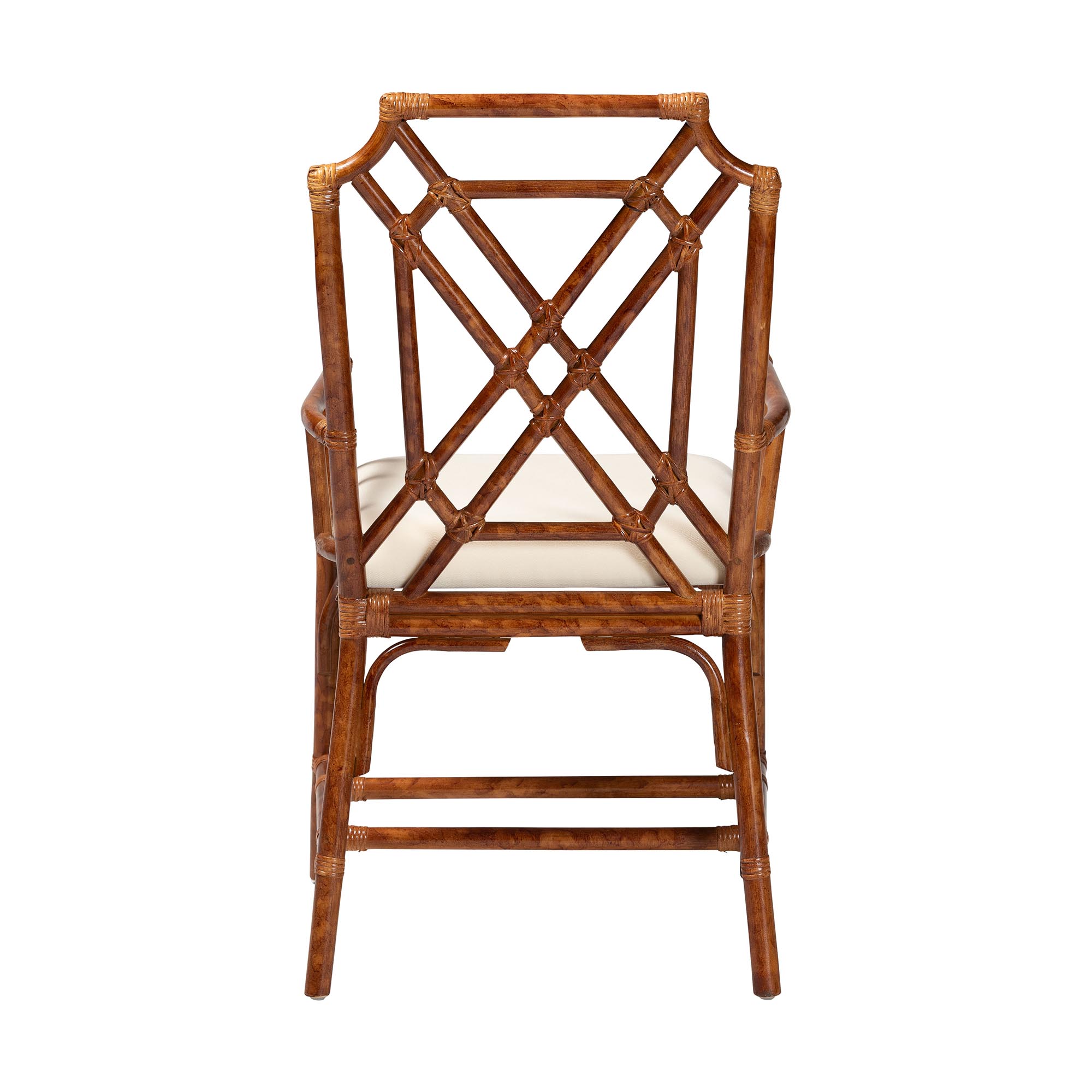 bali & pari Esmery Marbled Tortoise Natural Rattan Dining Chair - Handcrafted Wicker Armchair with Crisscross Back, Boho Coastal Seating for Dining Room or Kitchen