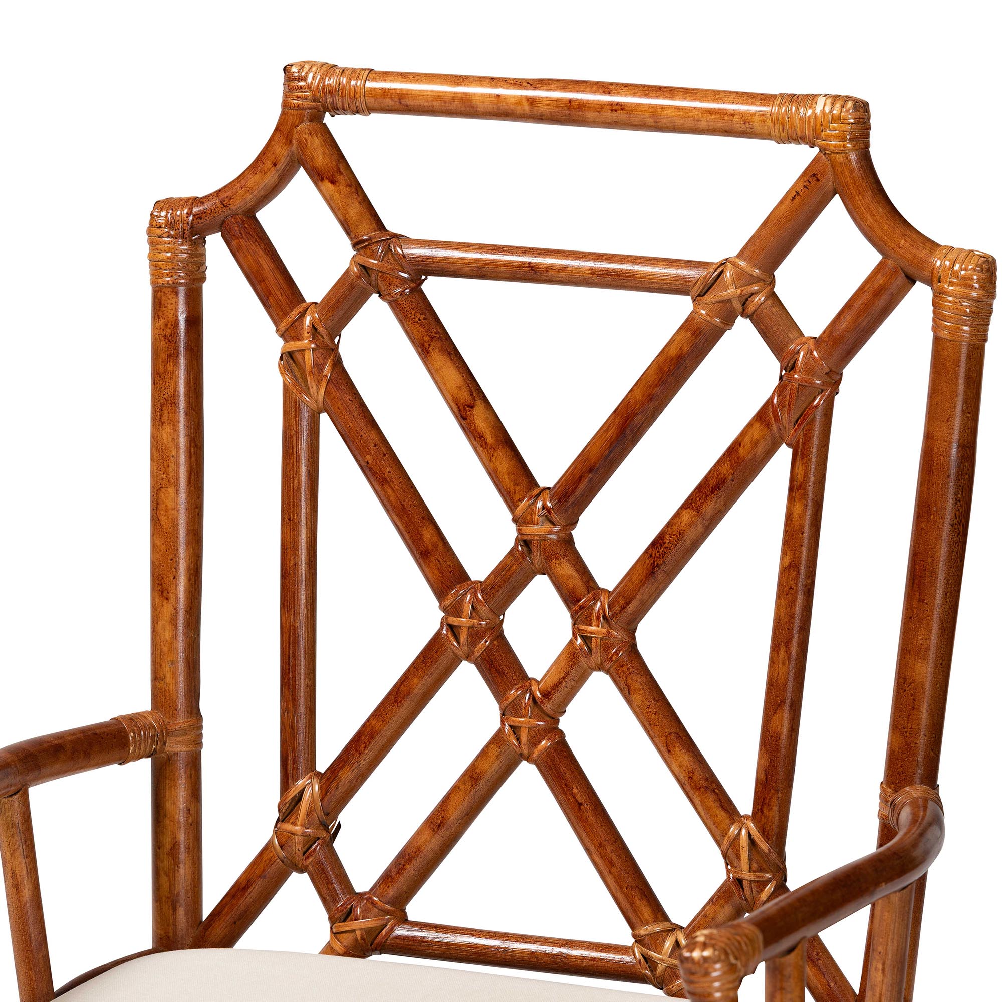 bali & pari Esmery Marbled Tortoise Natural Rattan Dining Chair - Handcrafted Wicker Armchair with Crisscross Back, Boho Coastal Seating for Dining Room or Kitchen