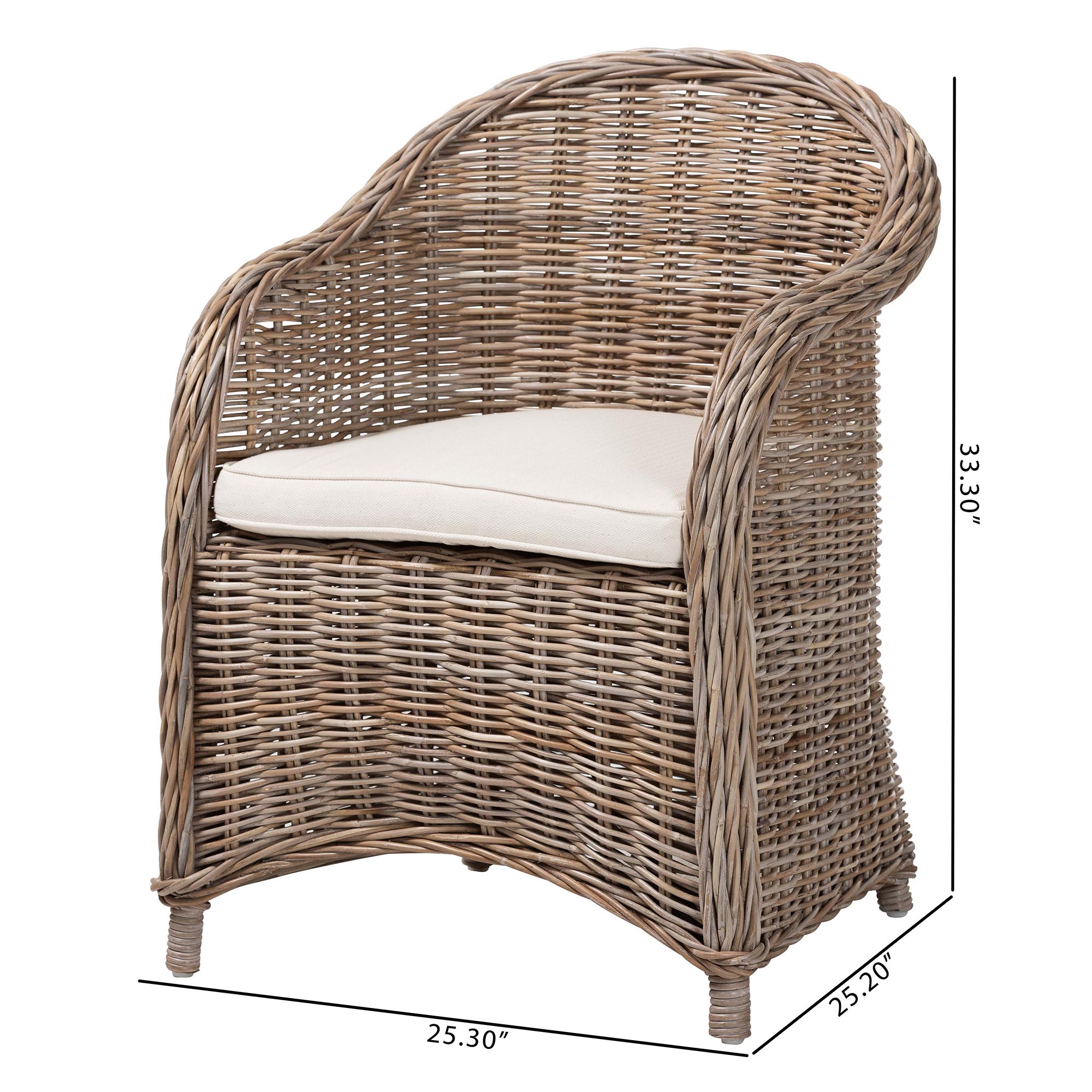 bali & pari Amanda Natural Rattan Armchair - Handwoven Wicker Barrel Chair with Removable Cushion, Coastal Boho Style Accent Seating