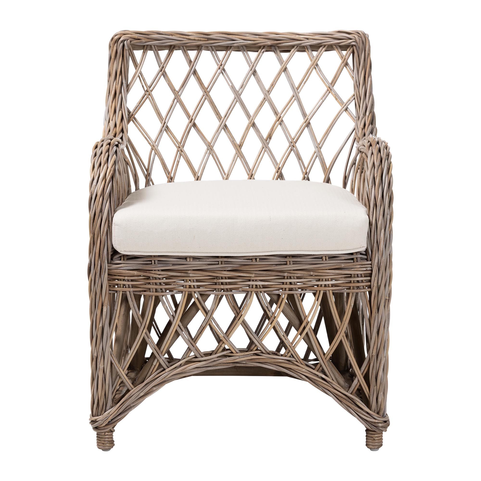 bali & pari Debra Natural Rattan Armchair - Handwoven Open-Weave Wicker Armchair with Curved Silhouette & Removable Cushion, Coastal Boho Style Seating