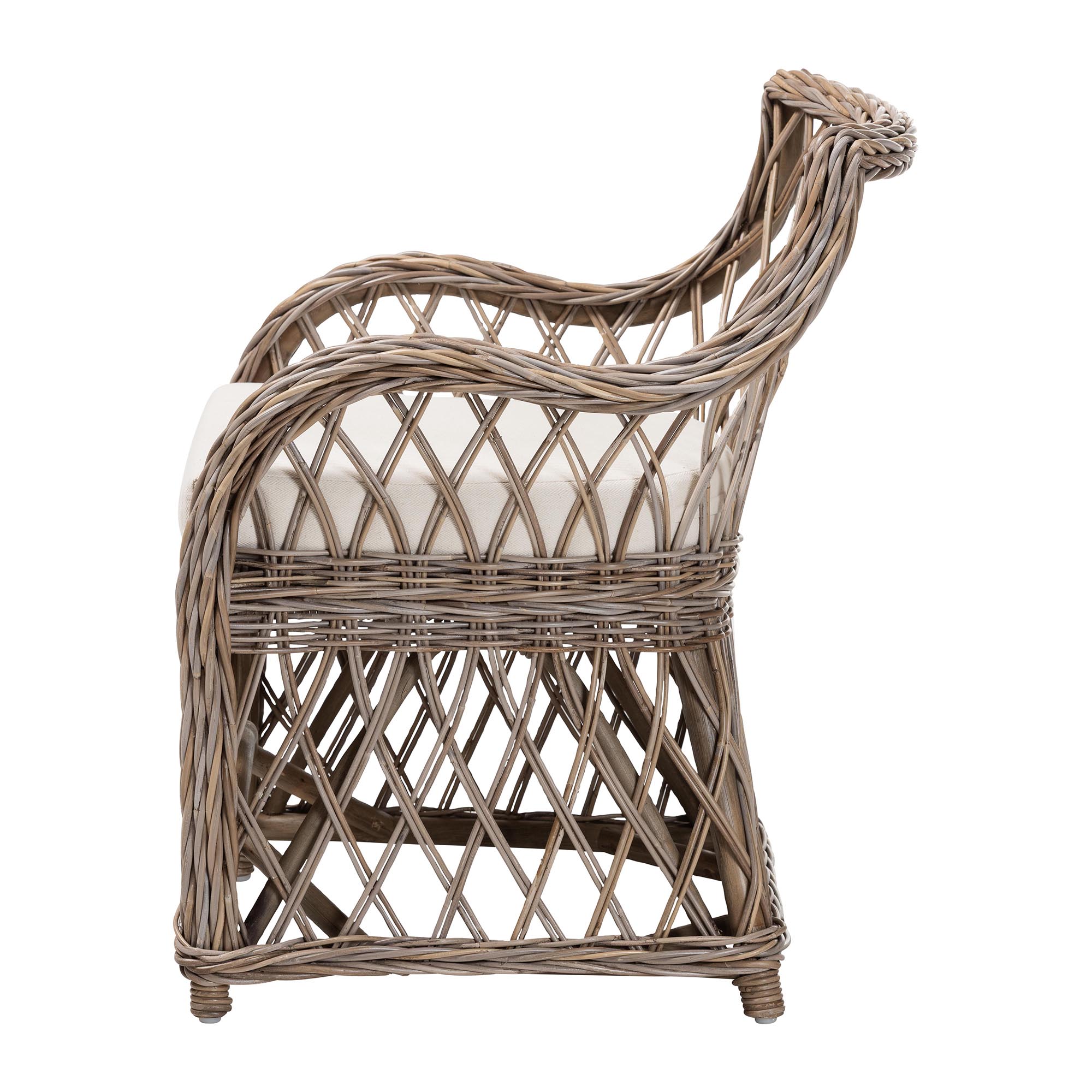 bali & pari Debra Natural Rattan Armchair - Handwoven Open-Weave Wicker Armchair with Curved Silhouette & Removable Cushion, Coastal Boho Style Seating
