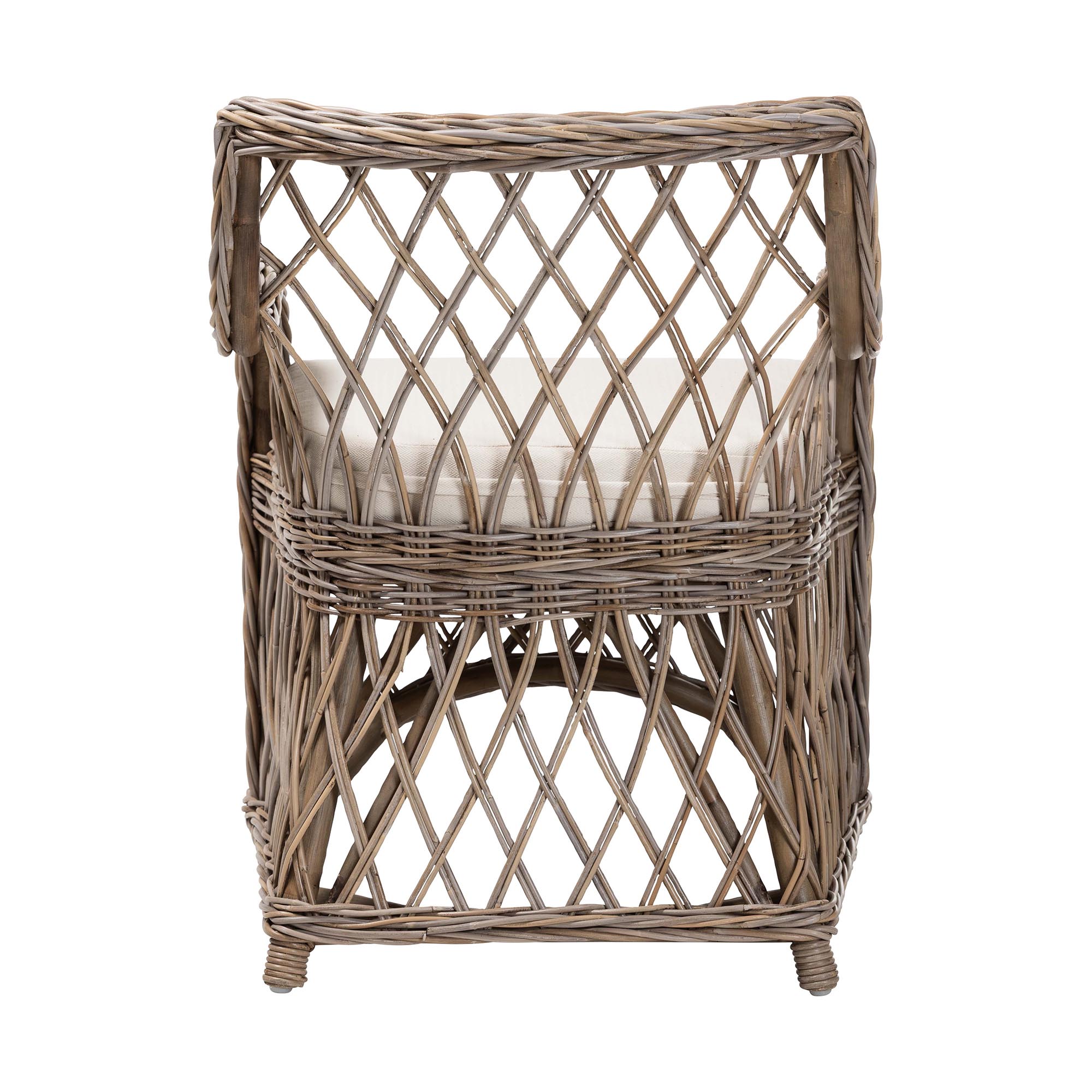 bali & pari Debra Natural Rattan Armchair - Handwoven Open-Weave Wicker Armchair with Curved Silhouette & Removable Cushion, Coastal Boho Style Seating