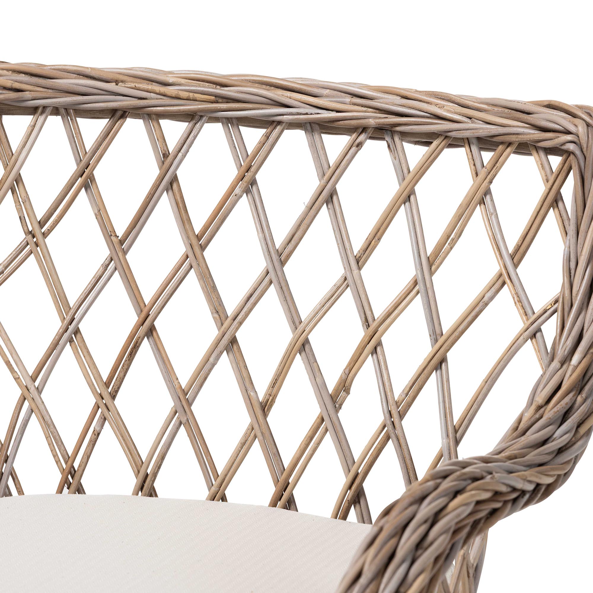 bali & pari Debra Natural Rattan Armchair - Handwoven Open-Weave Wicker Armchair with Curved Silhouette & Removable Cushion, Coastal Boho Style Seating
