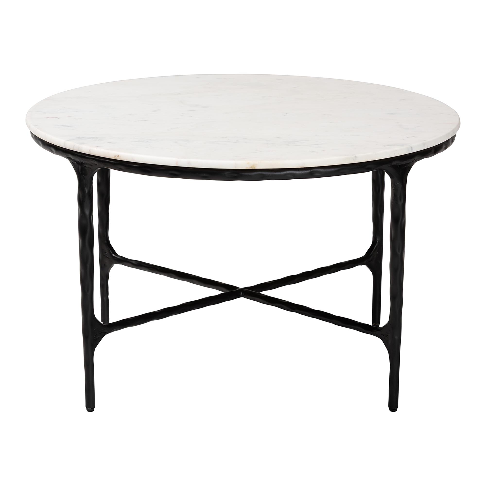 Baxton Studio Akanji Marble Coffee Table - Modern Rustic Accent Table with Hand-Forged Metal Frame for Living Room or Seating Areas, Round