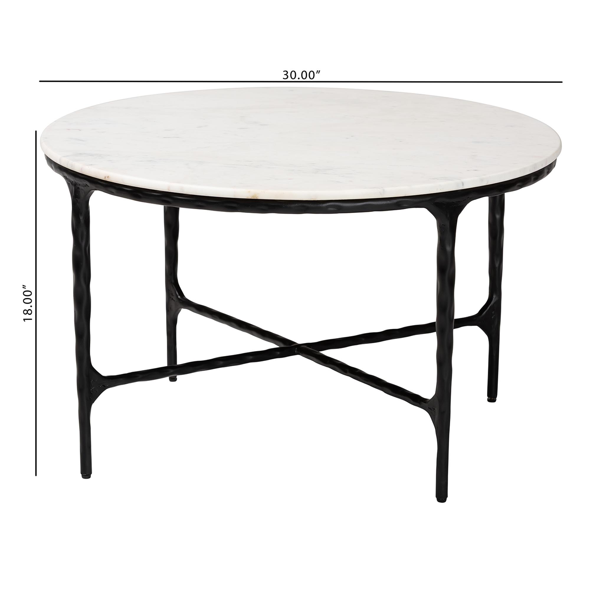 Baxton Studio Akanji Marble Coffee Table - Modern Rustic Accent Table with Hand-Forged Metal Frame for Living Room or Seating Areas, Round
