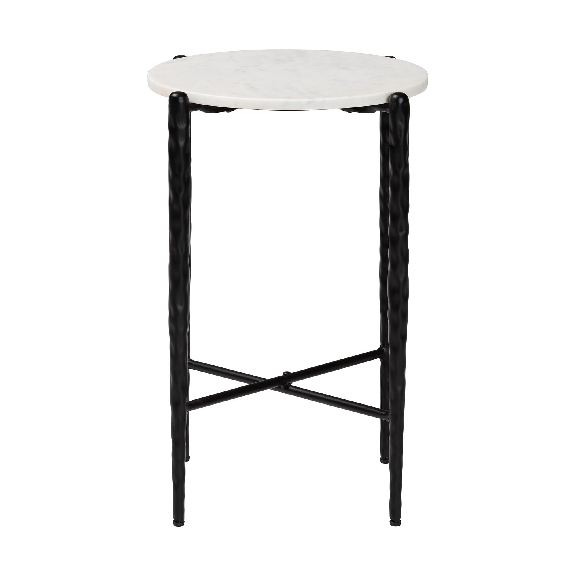 Baxton Studio Caledon Marble Side Table - Modern Rustic Accent Table with Hand-Forged Metal Frame for Living Room or Seating Areas, Round