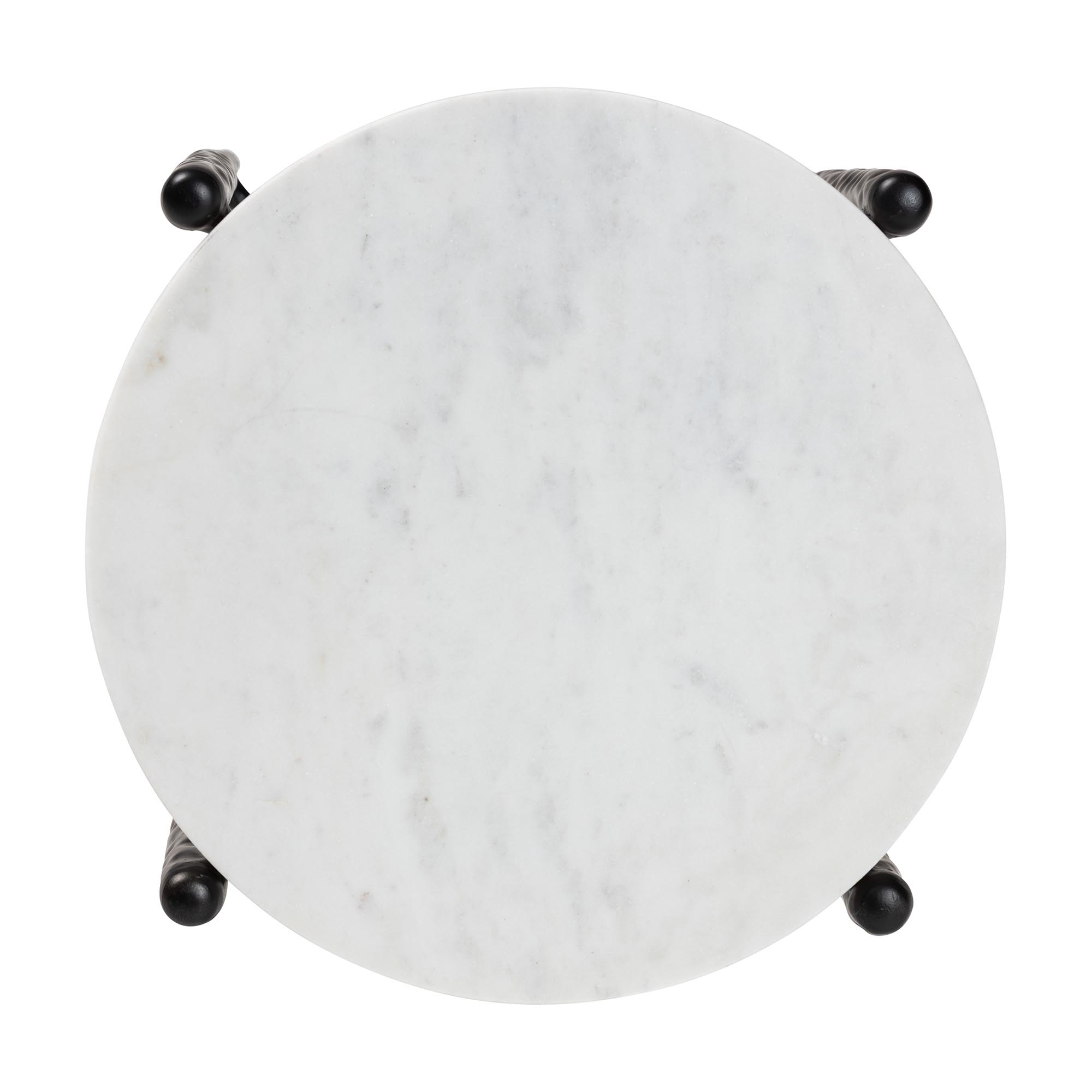 Baxton Studio Caledon Marble Side Table - Modern Rustic Accent Table with Hand-Forged Metal Frame for Living Room or Seating Areas, Round