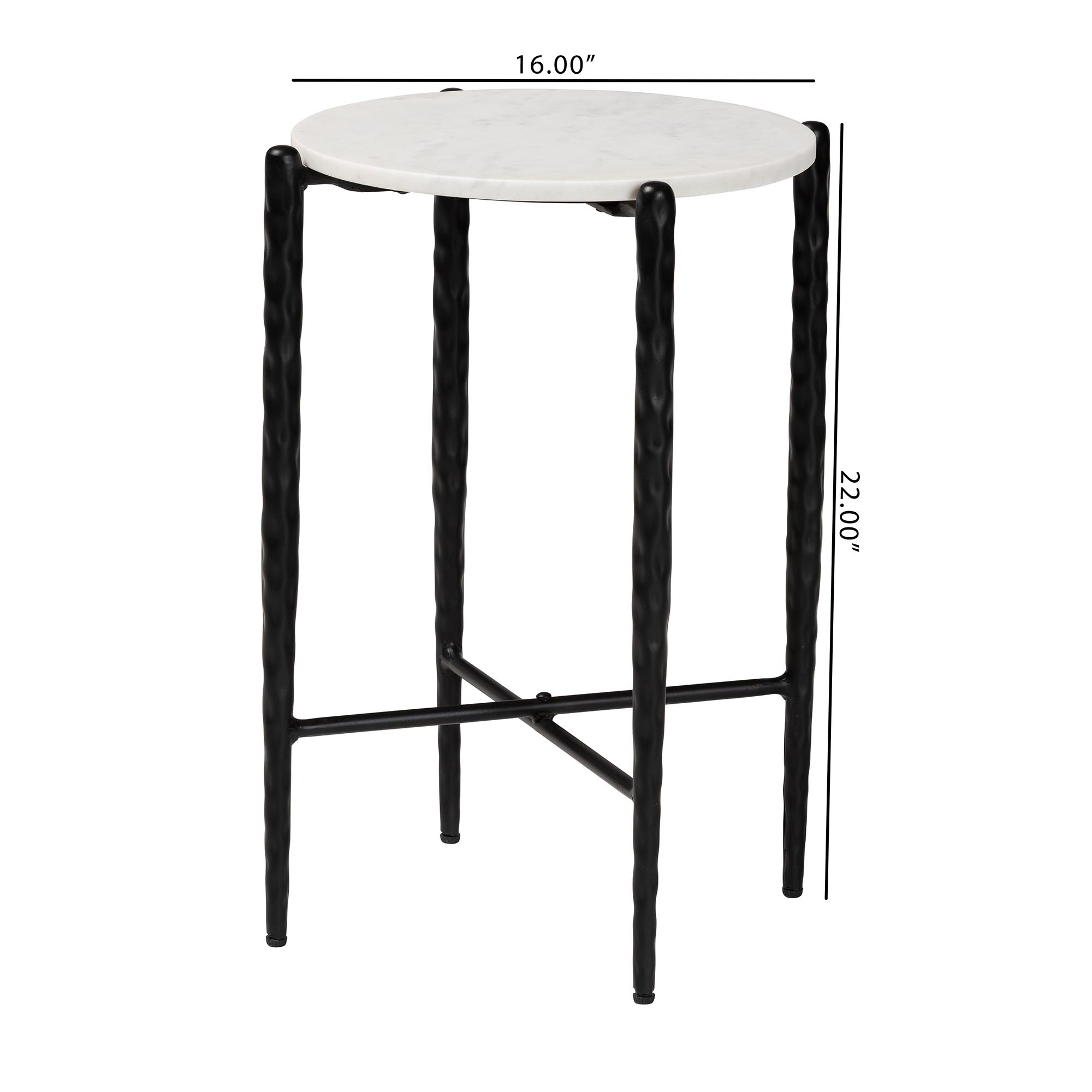 Baxton Studio Caledon Marble Side Table - Modern Rustic Accent Table with Hand-Forged Metal Frame for Living Room or Seating Areas, Round