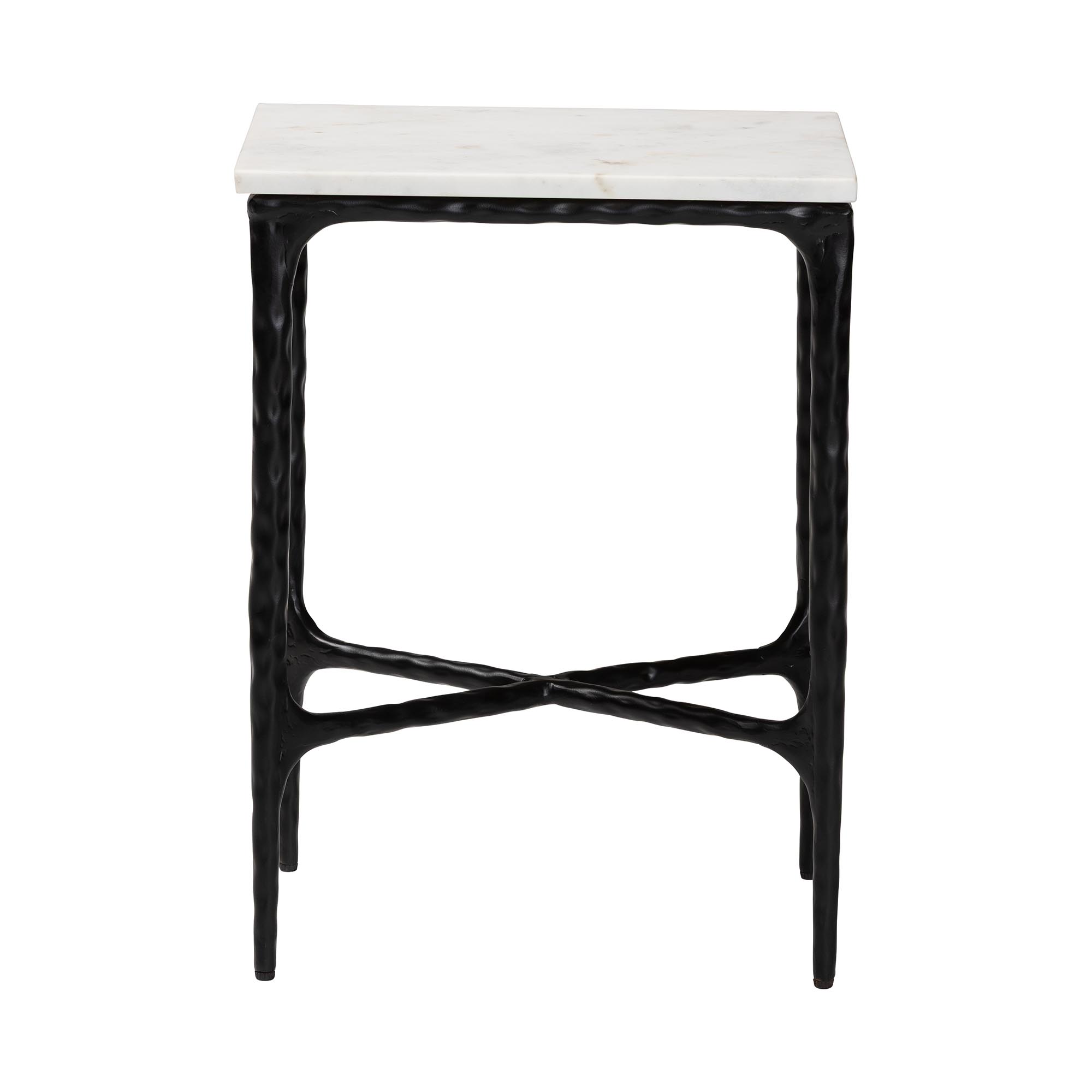 Baxton Studio Akanji Marble End Table - Modern Rustic Accent Table with Hand-Forged Metal Frame for Living Room or Seating Areas, Rectangle