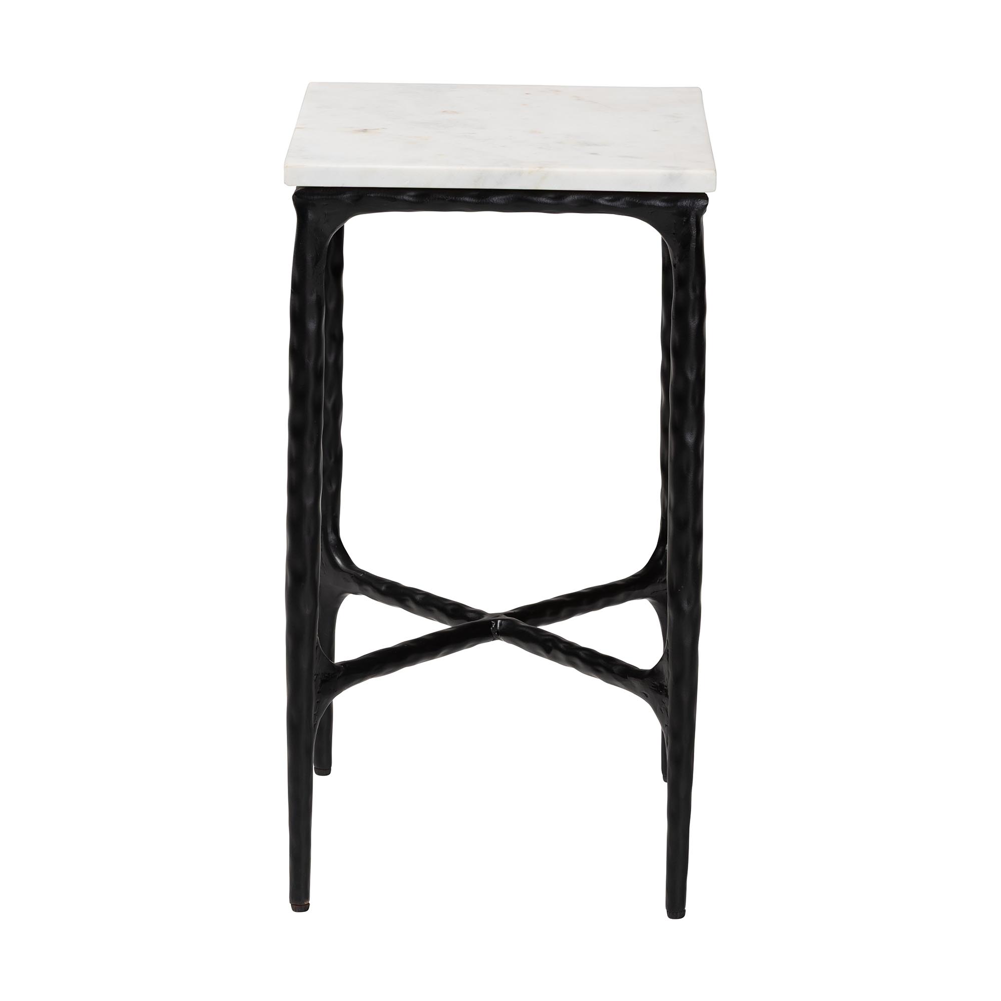 Baxton Studio Akanji Marble End Table - Modern Rustic Accent Table with Hand-Forged Metal Frame for Living Room or Seating Areas, Rectangle