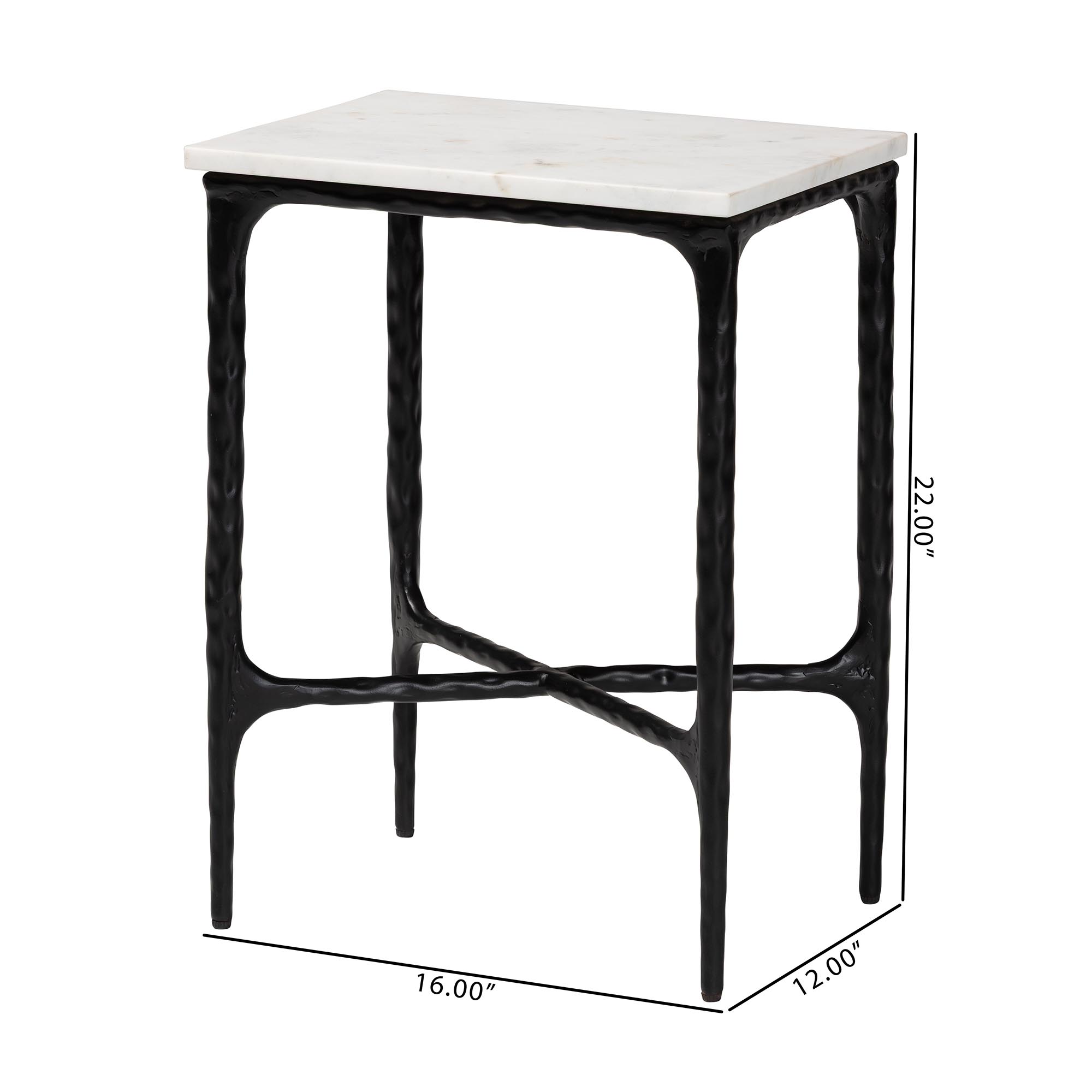 Baxton Studio Akanji Marble End Table - Modern Rustic Accent Table with Hand-Forged Metal Frame for Living Room or Seating Areas, Rectangle