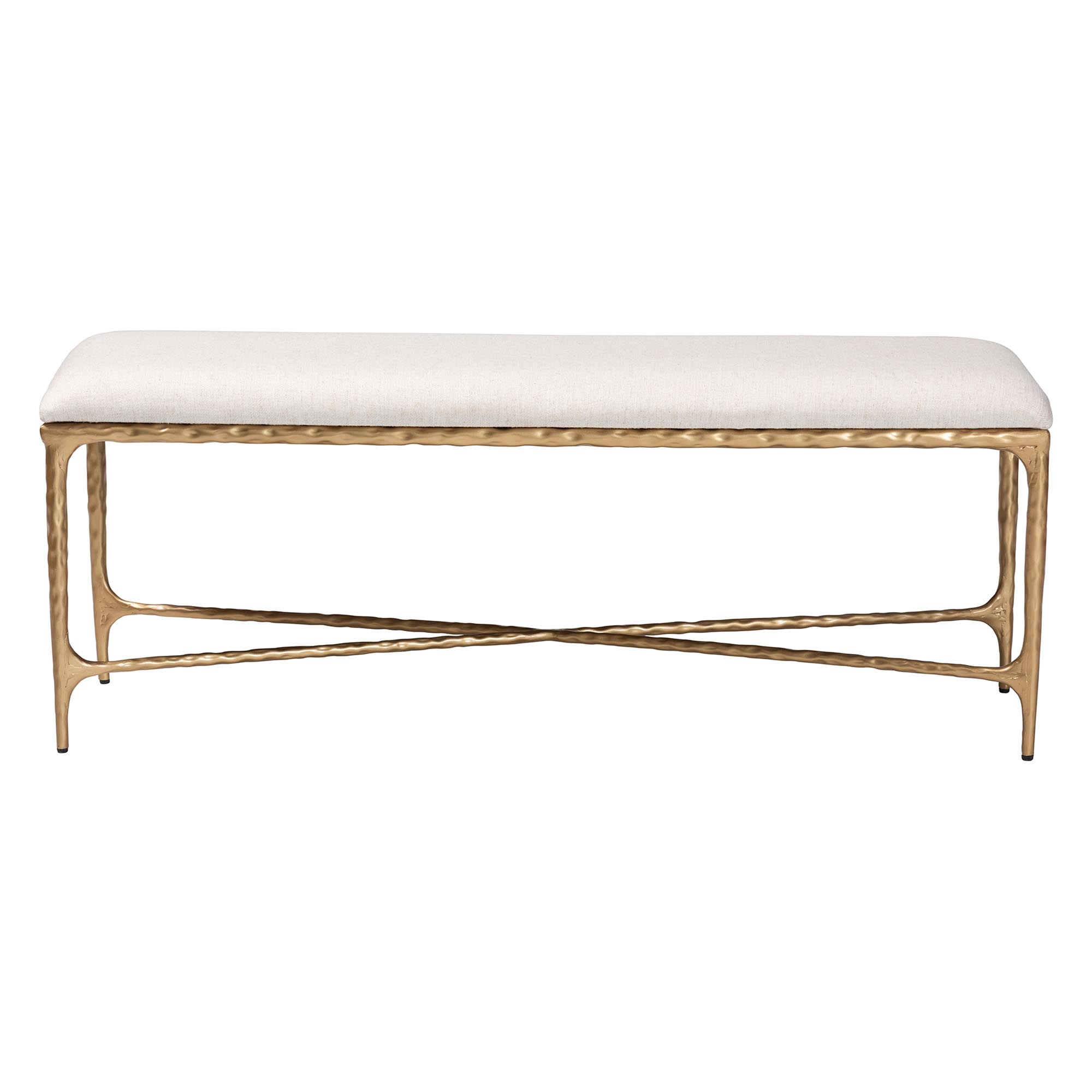 Baxton Studio Fumiye Bench - Modern Rustic Accent Seating with Hand-Forged Metal Frame and Upholstered Cushion for Living Room or Entryway