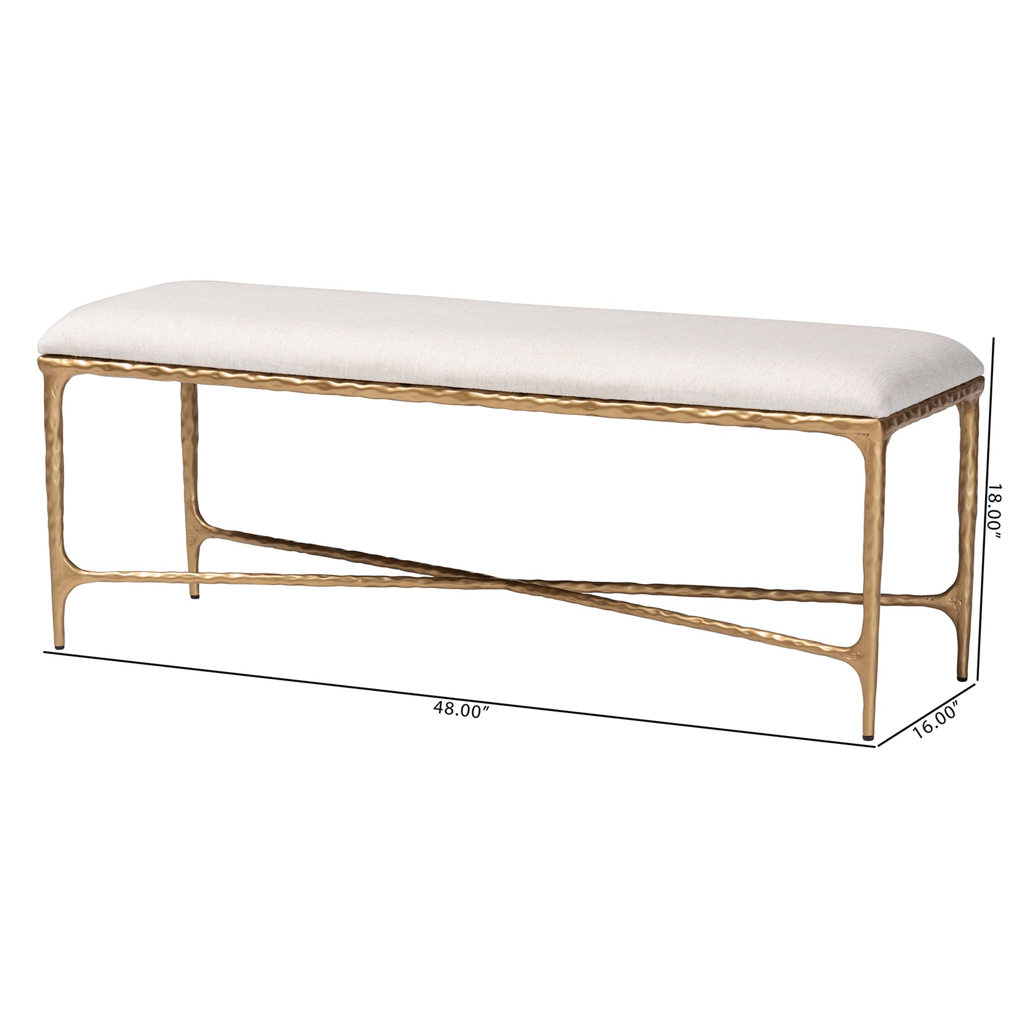 Baxton Studio Fumiye Bench - Modern Rustic Accent Seating with Hand-Forged Metal Frame and Upholstered Cushion for Living Room or Entryway