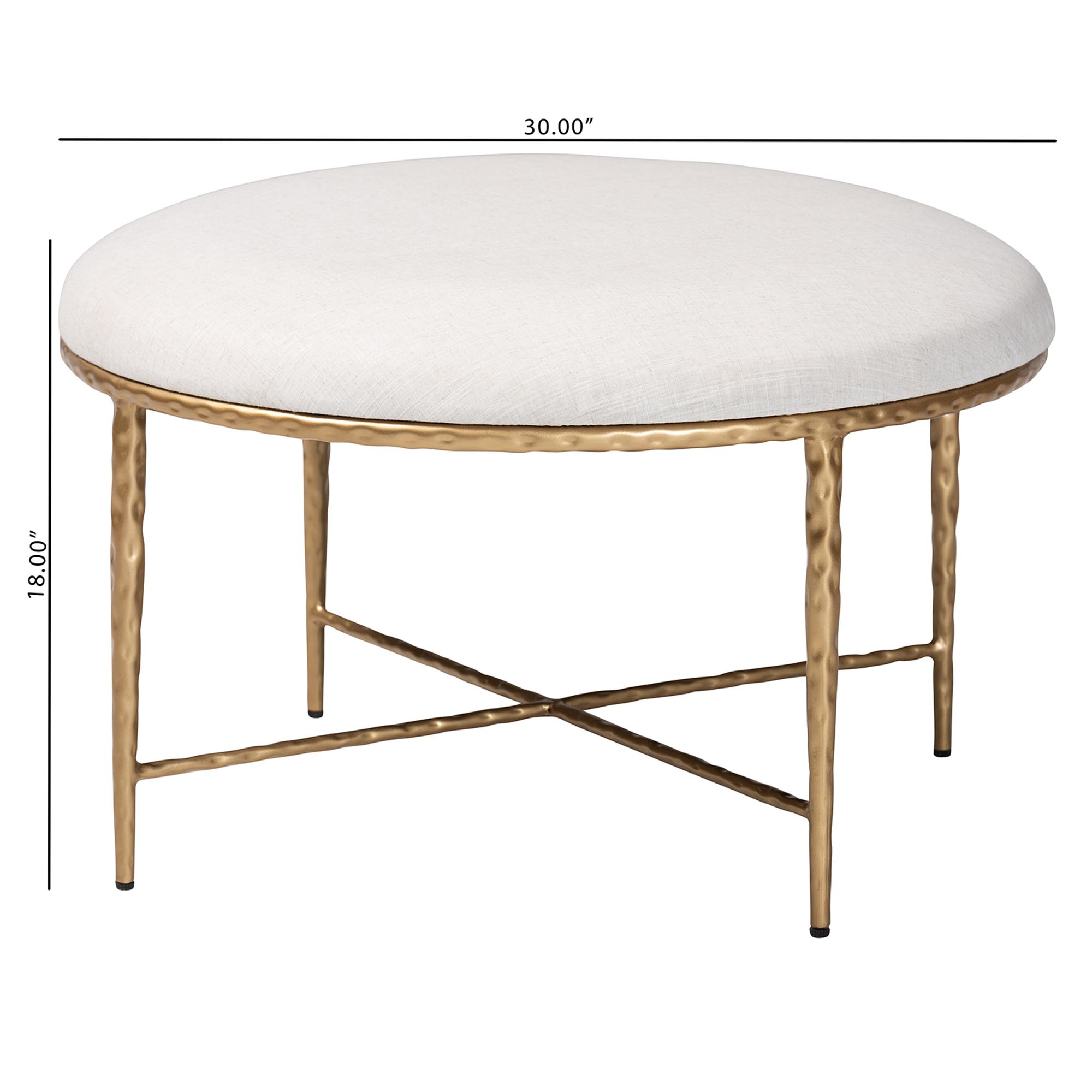 Baxton Studio Fumiye Cocktail Ottoman - Modern Rustic Accent Stool with Hand-Forged Metal Frame and Upholstered Seat for Living Room or Sitting Room, Round 30"