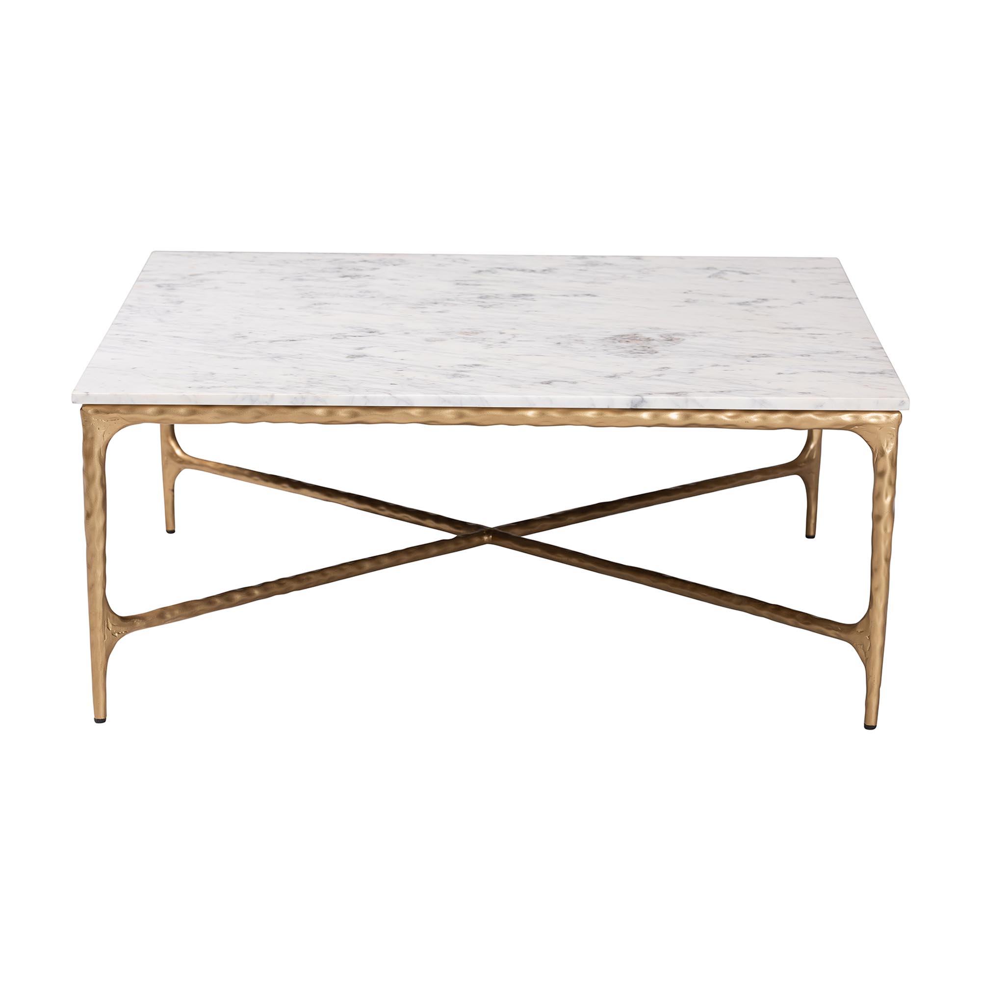 Baxton Studio Akanji Marble Coffee Table - Modern Rustic Accent Table with Hand-Forged Metal Frame for Living Room or Seating Areas, Square