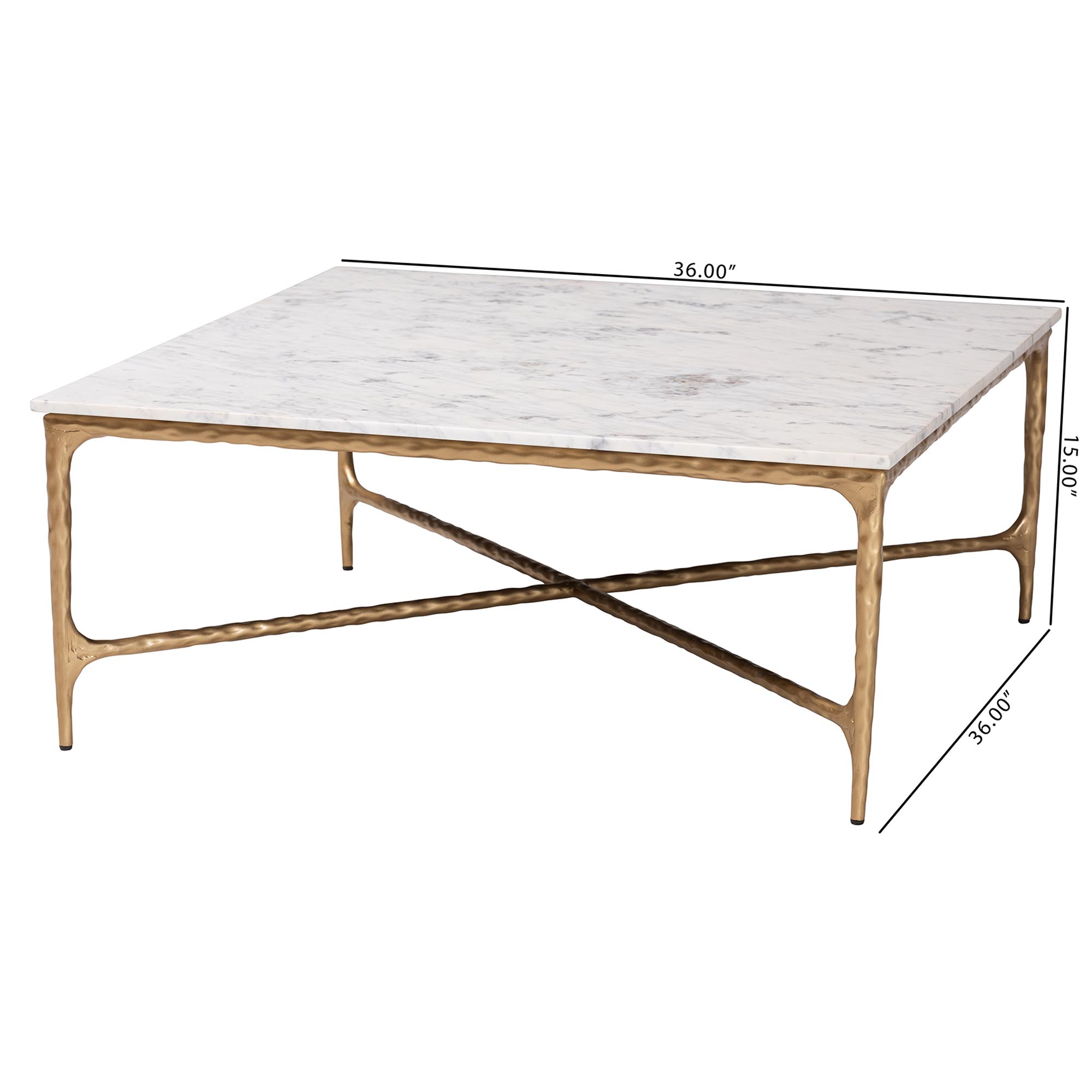 Baxton Studio Akanji Marble Coffee Table - Modern Rustic Accent Table with Hand-Forged Metal Frame for Living Room or Seating Areas, Square