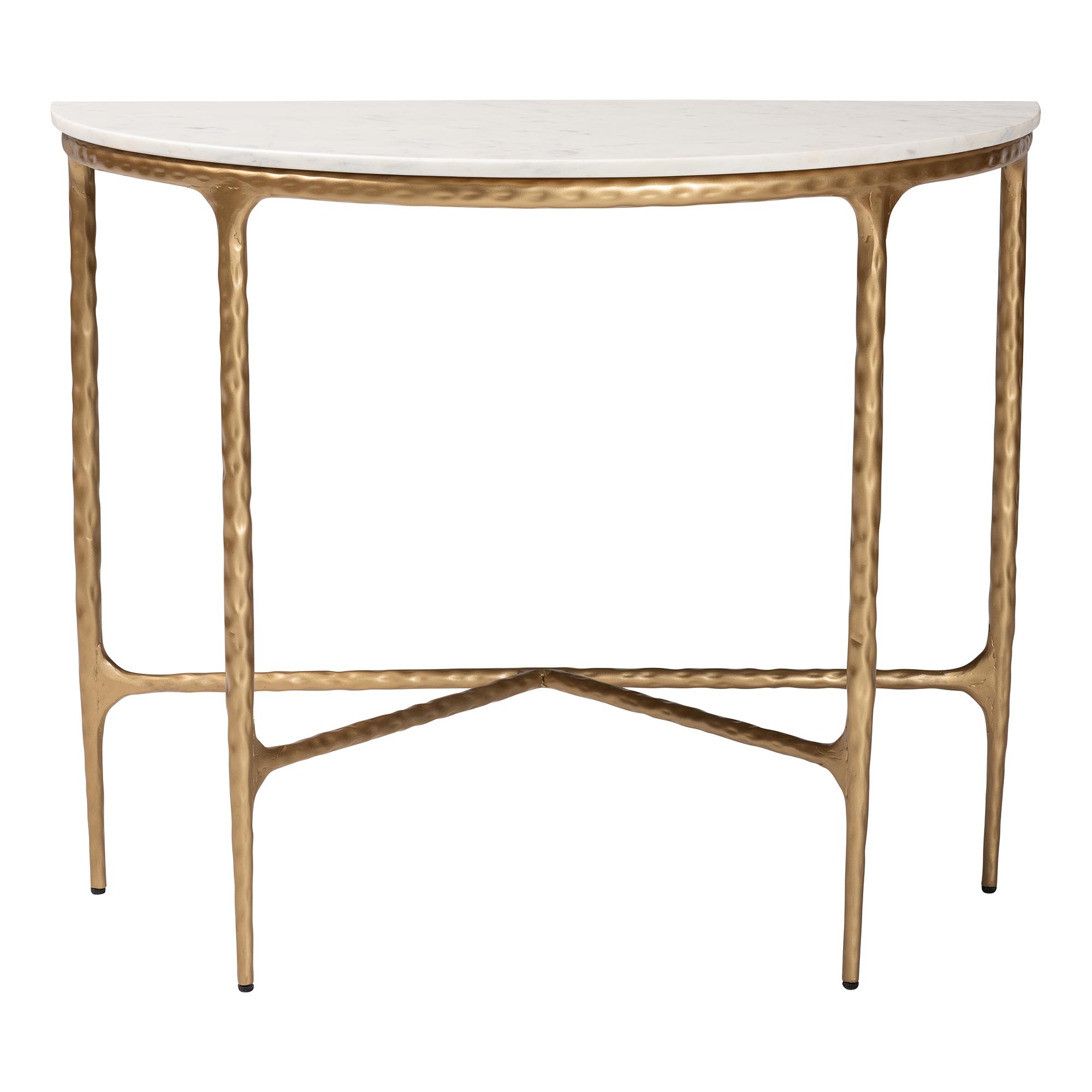 Baxton Studio Akanji Marble Console Table - Modern Rustic Accent Table with Hand-Forged Metal Frame and Half-Moon Tabletop