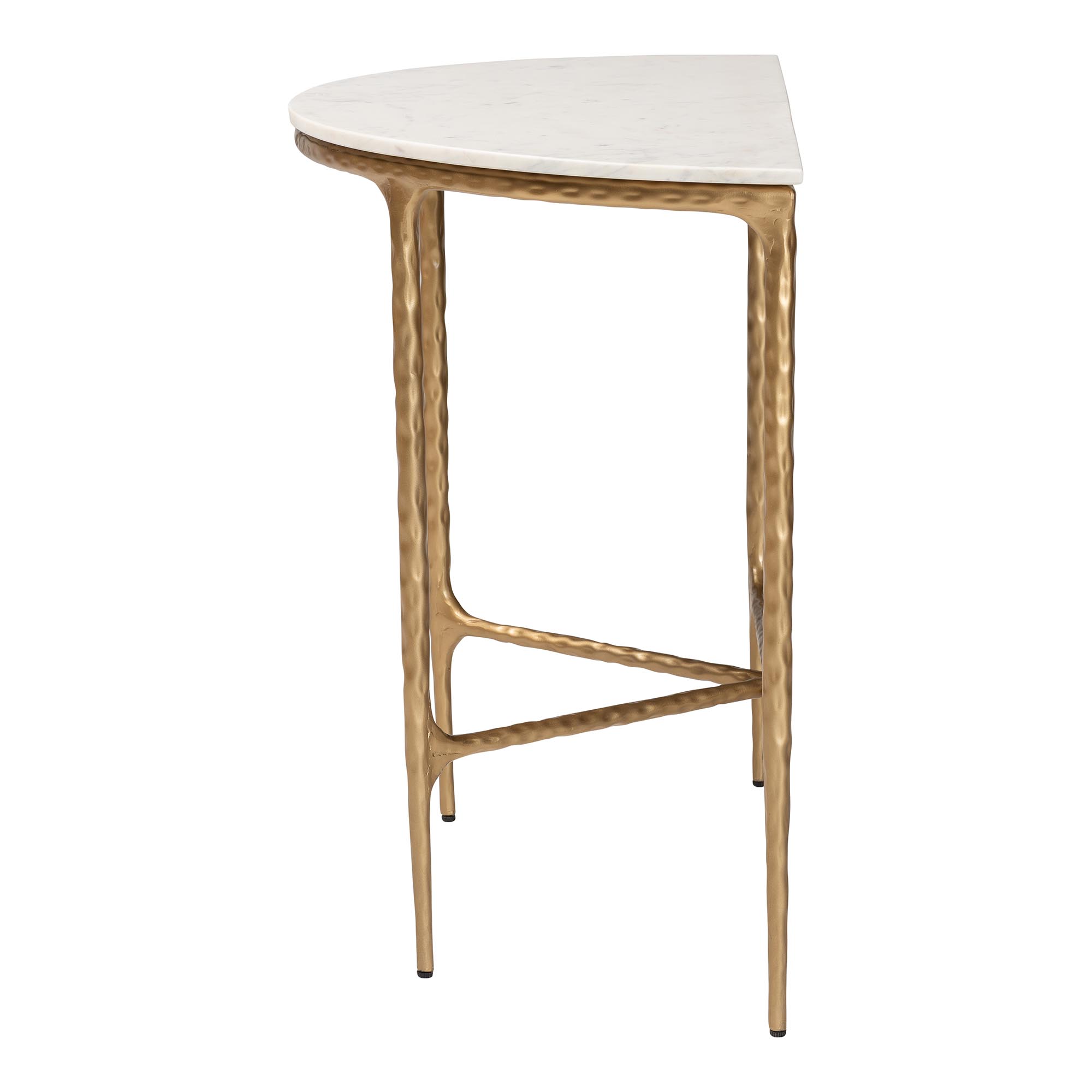 Baxton Studio Akanji Marble Console Table - Modern Rustic Accent Table with Hand-Forged Metal Frame and Half-Moon Tabletop