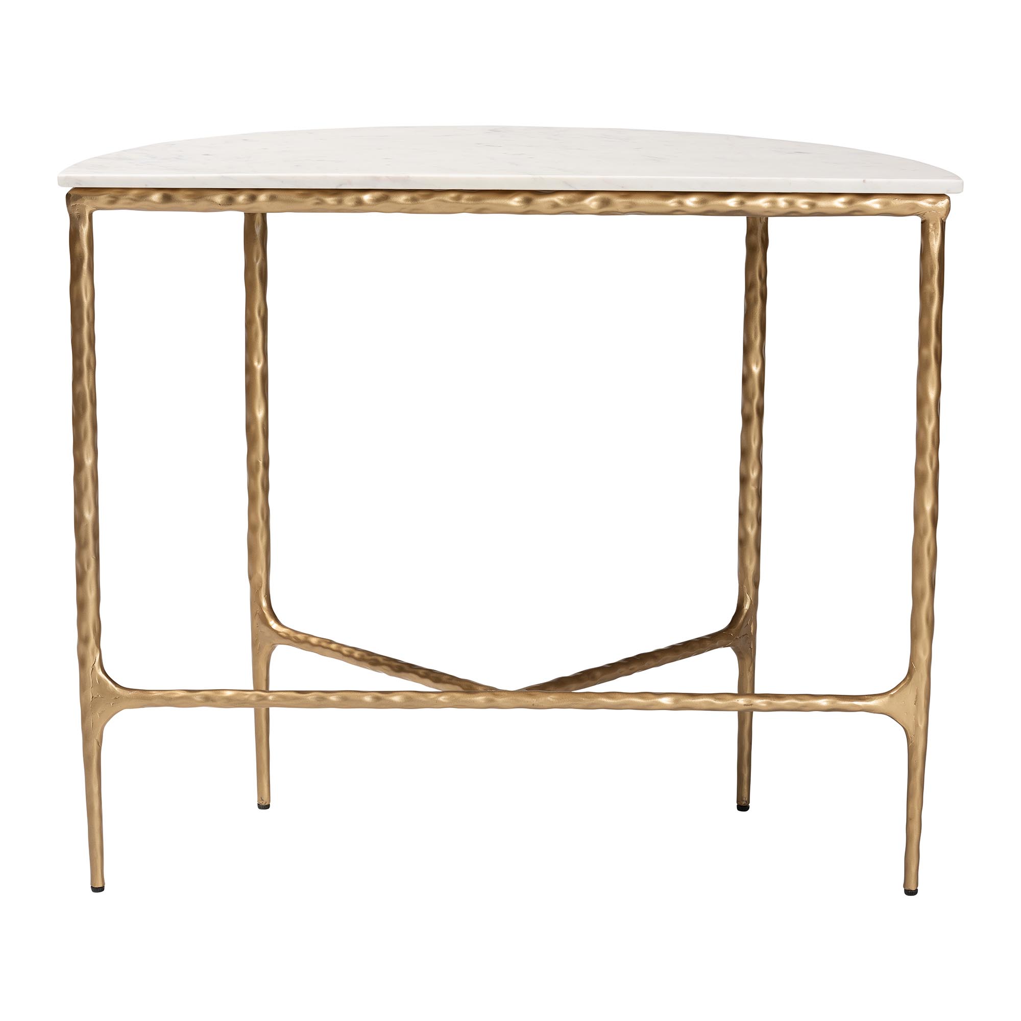 Baxton Studio Akanji Marble Console Table - Modern Rustic Accent Table with Hand-Forged Metal Frame and Half-Moon Tabletop