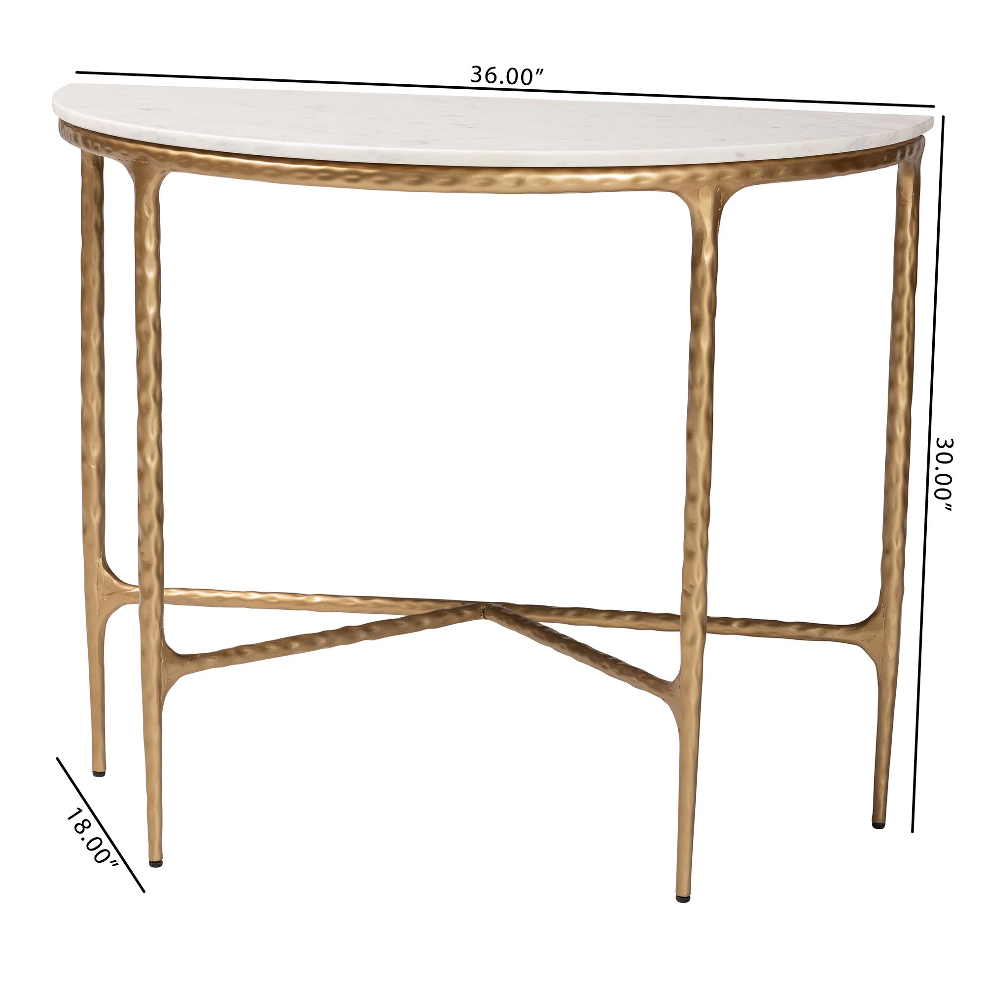 Baxton Studio Akanji Marble Console Table - Modern Rustic Accent Table with Hand-Forged Metal Frame and Half-Moon Tabletop