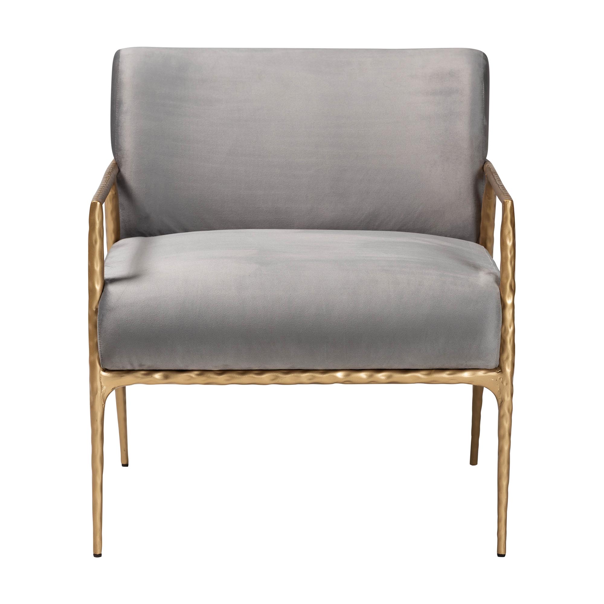Baxton Studio Ilmari Velvet Lounge Chair with Track Arms - Modern Rustic Armchair with Hand-Forged Metal Frame for Living Room or Lounge