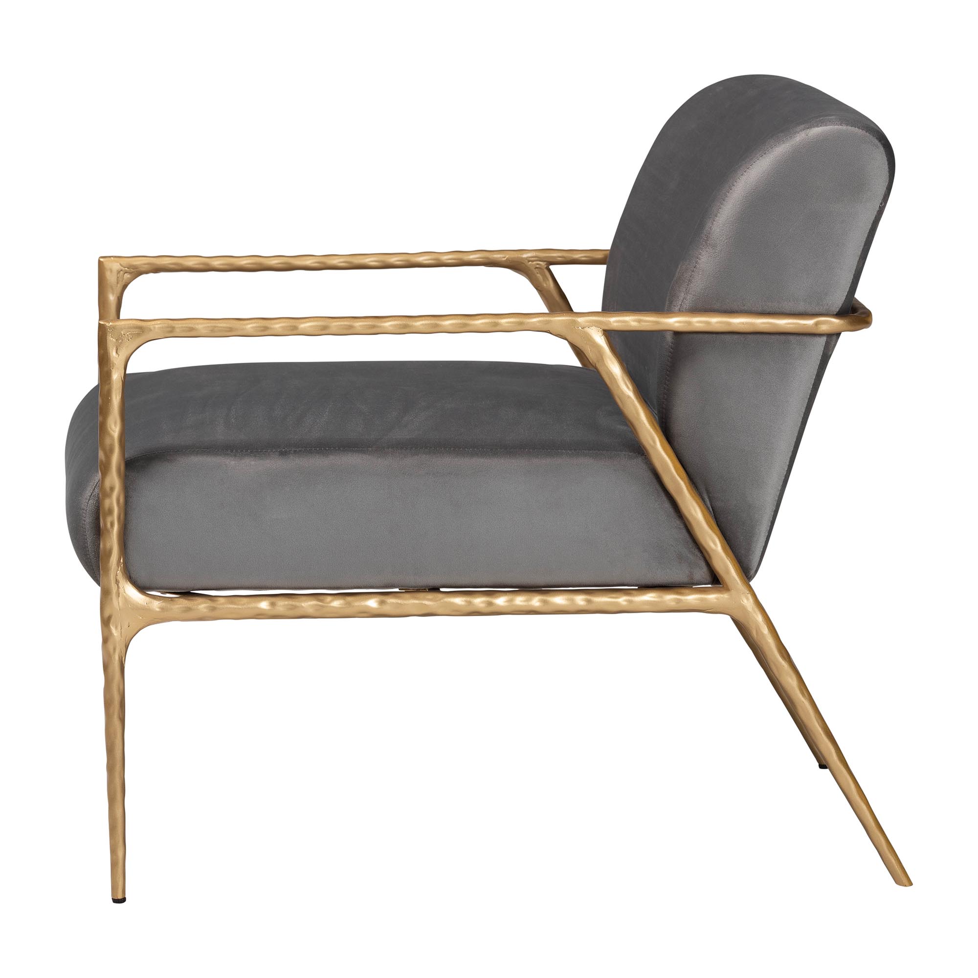 Baxton Studio Ilmari Velvet Lounge Chair with Track Arms - Modern Rustic Armchair with Hand-Forged Metal Frame for Living Room or Lounge