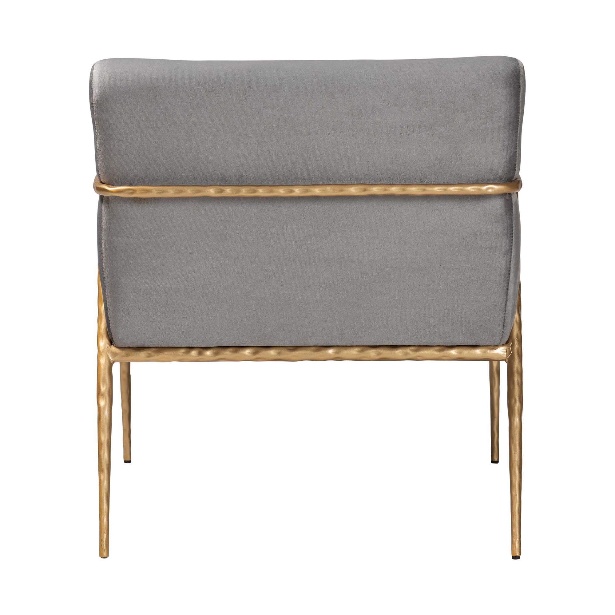 Baxton Studio Ilmari Velvet Lounge Chair with Track Arms - Modern Rustic Armchair with Hand-Forged Metal Frame for Living Room or Lounge