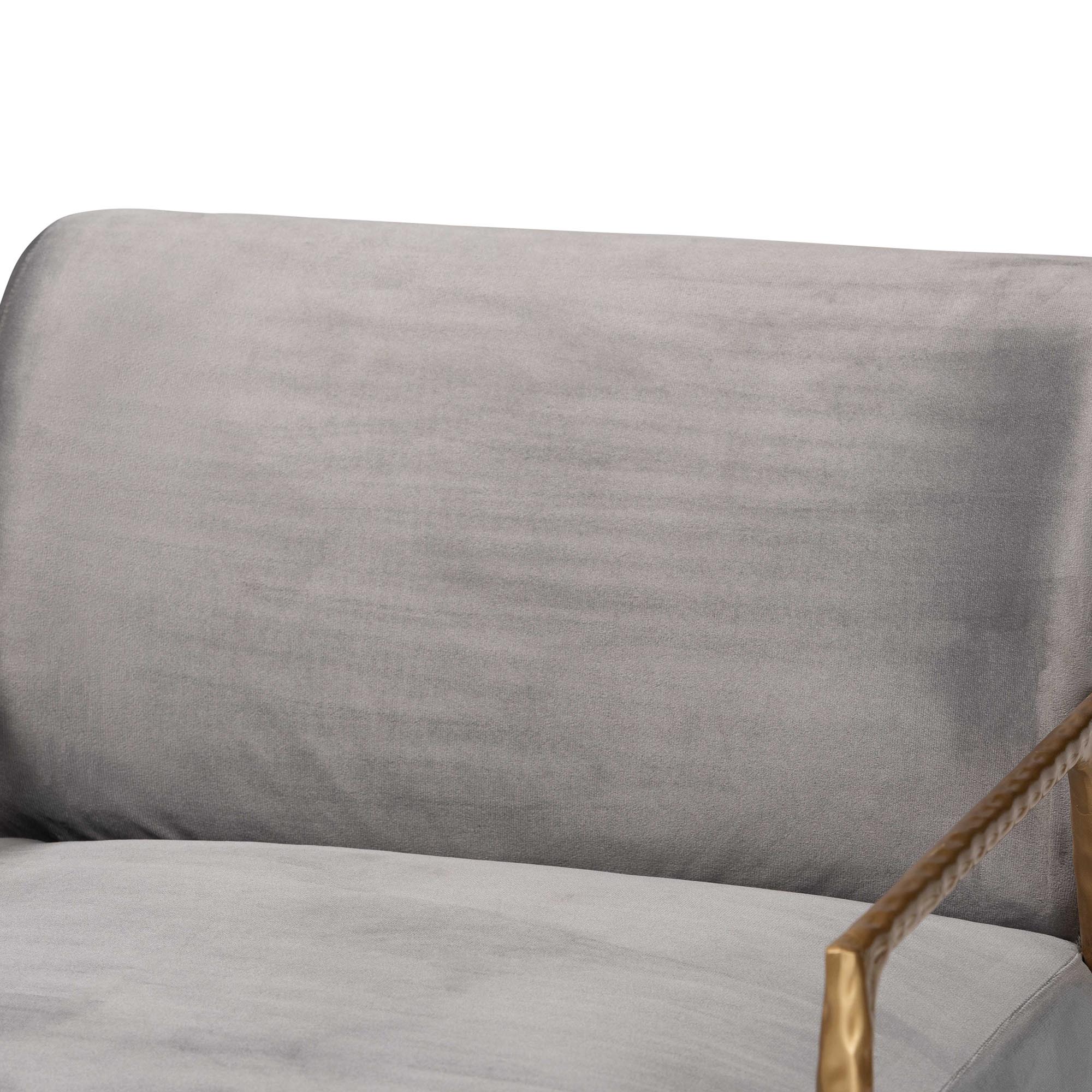 Baxton Studio Ilmari Velvet Lounge Chair with Track Arms - Modern Rustic Armchair with Hand-Forged Metal Frame for Living Room or Lounge