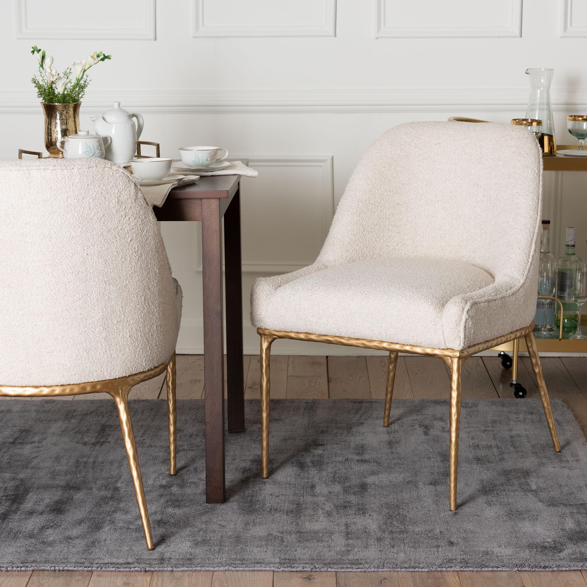 Baxton Studio Nalima Dining Chair - Modern Boucle Accent Side Chair with Hand-Forged Metal Frame and Wingback Seat