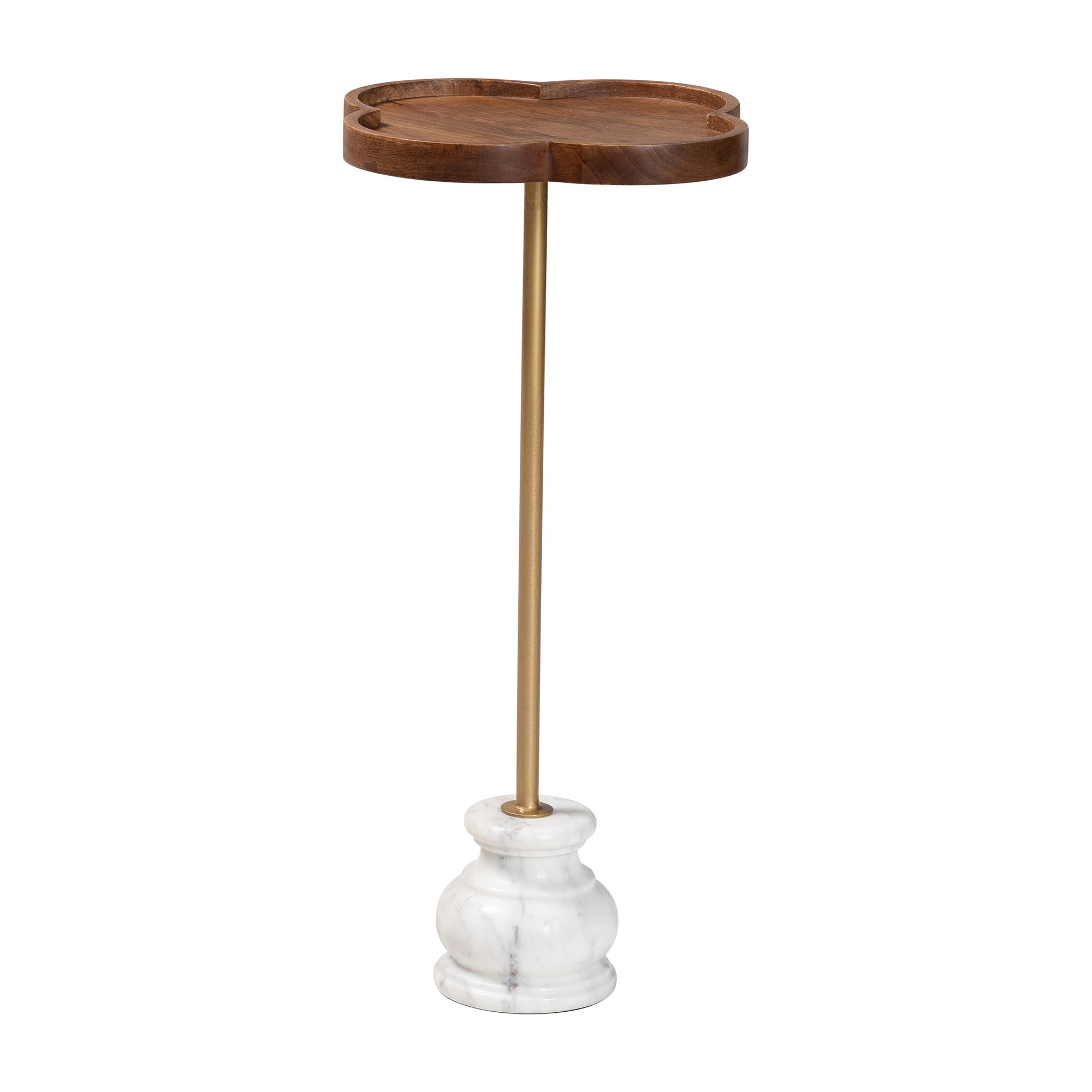 Baxton Studio Gezana Drink Table with Marble Base - Compact Pedestal Accent Table with Clover Tray Top for Living Room or Sofa Side