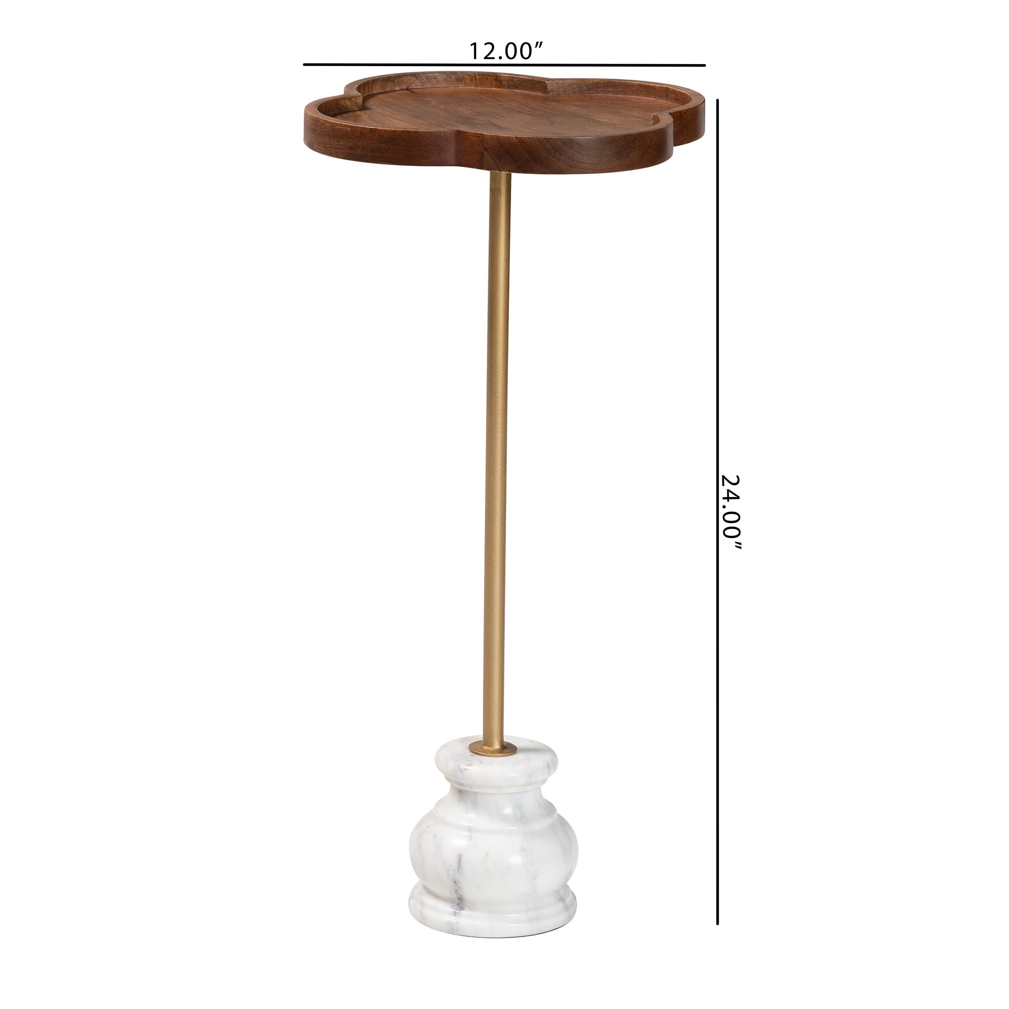 Baxton Studio Gezana Drink Table with Marble Base - Compact Pedestal Accent Table with Clover Tray Top for Living Room or Sofa Side