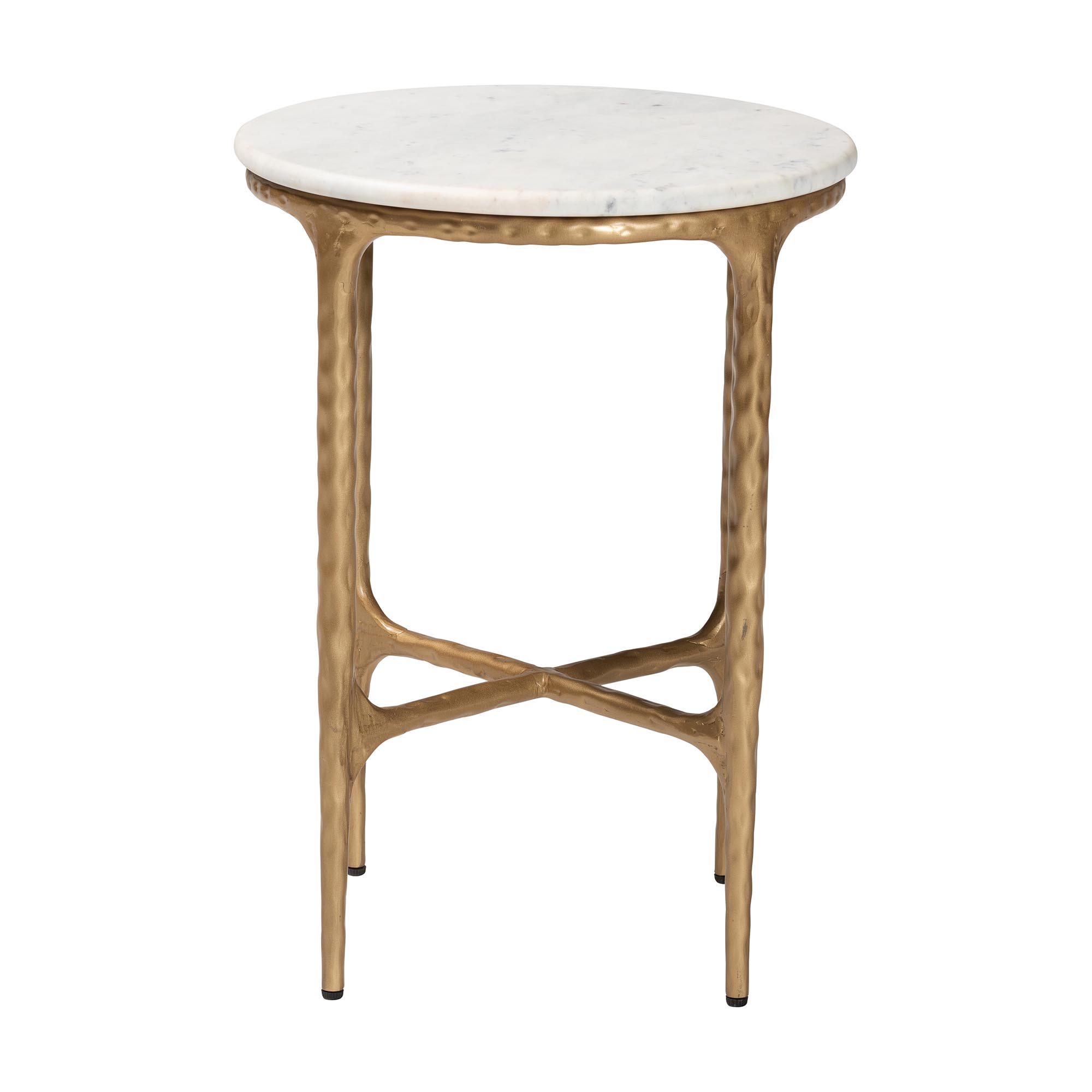 Baxton Studio Akanji Marble End Table - Modern Rustic Accent Table with Hand-Forged Metal Frame for Living Room or Seating Areas, Round