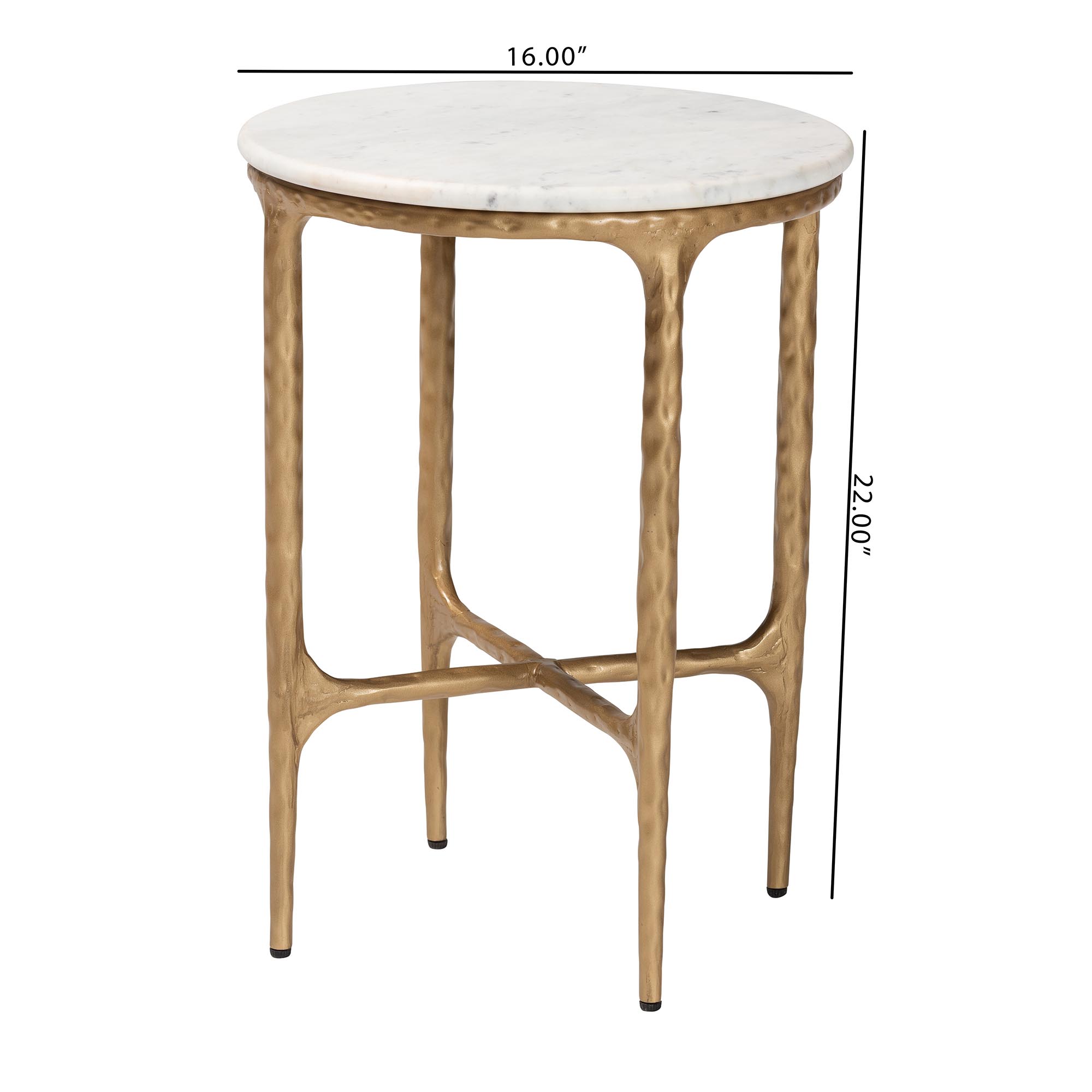 Baxton Studio Akanji Marble End Table - Modern Rustic Accent Table with Hand-Forged Metal Frame for Living Room or Seating Areas, Round