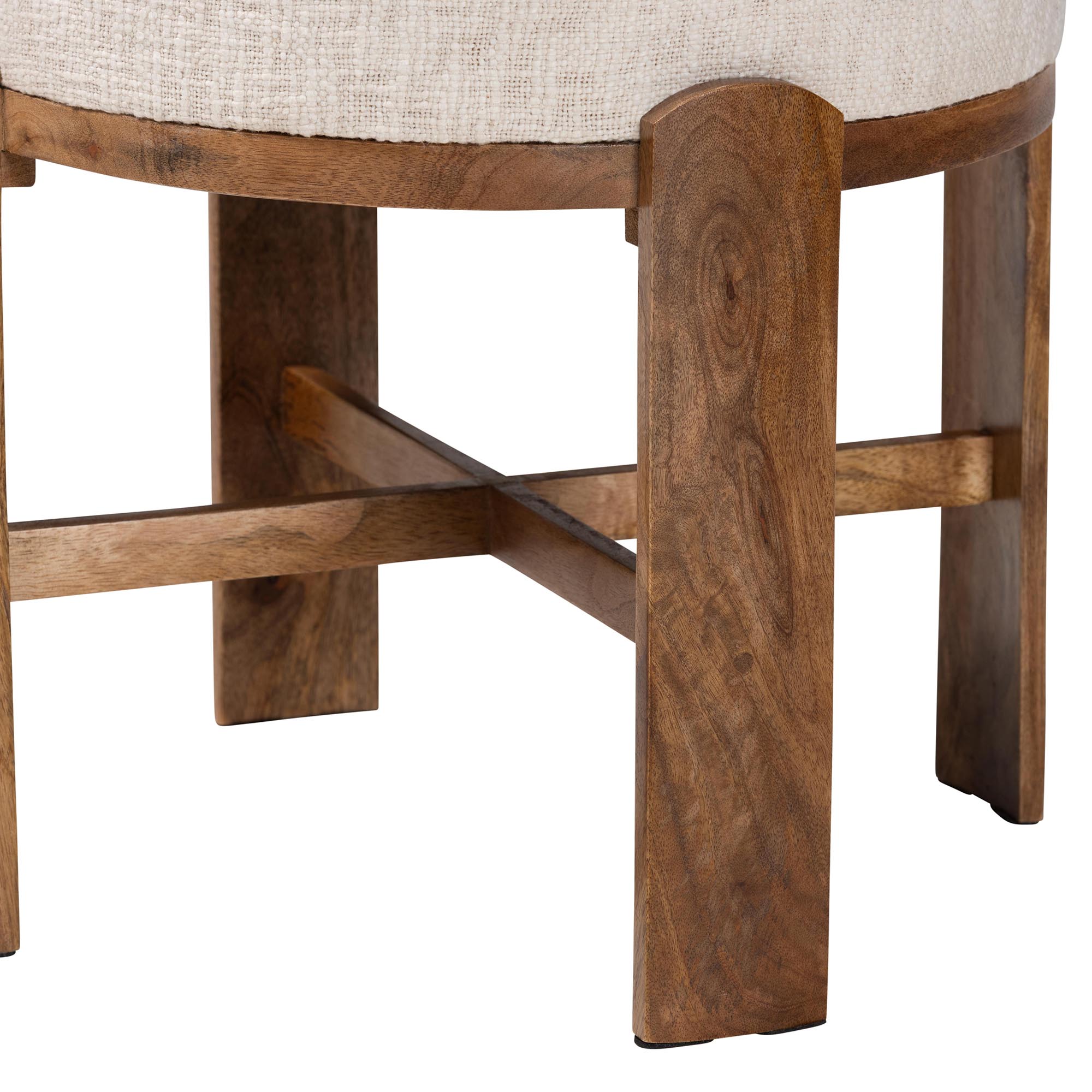 Baxton Studio Whitfield Round Fabric Ottoman Stool - Modern Accent Seating or Footstool with Upholstered Cushion and Mango Wood Frame for Living Room, Bedroom, or Lounge Seating