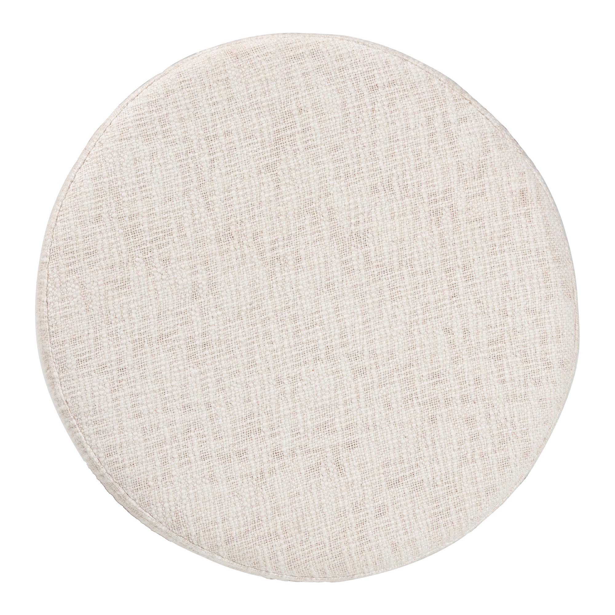 Baxton Studio Whitfield Round Fabric Ottoman Stool - Modern Accent Seating or Footstool with Upholstered Cushion and Mango Wood Frame for Living Room, Bedroom, or Lounge Seating