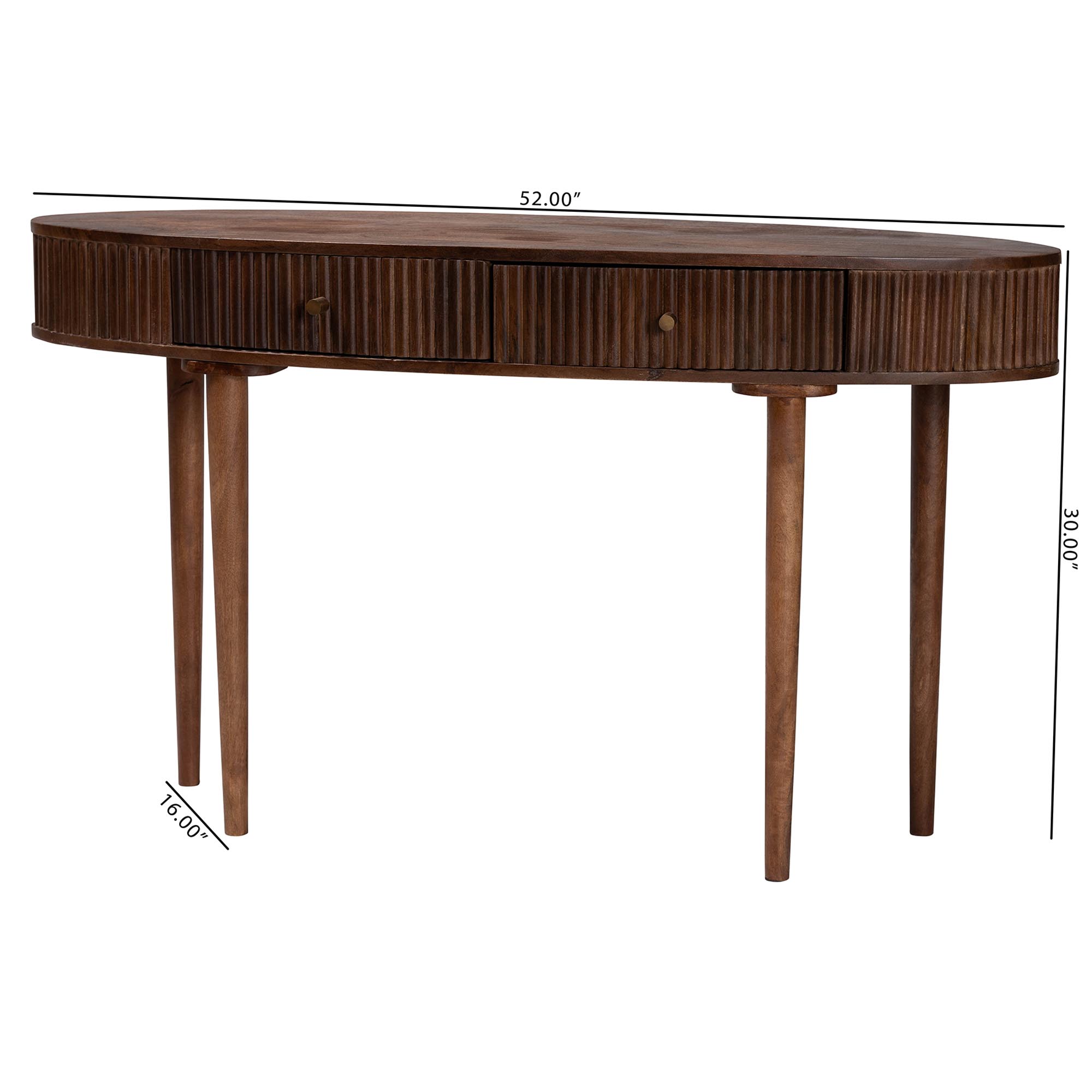 Baxton Studio Linore Fluted Wood Console Table - 2-Drawer Oval Accent Table for Living Room or Entryway