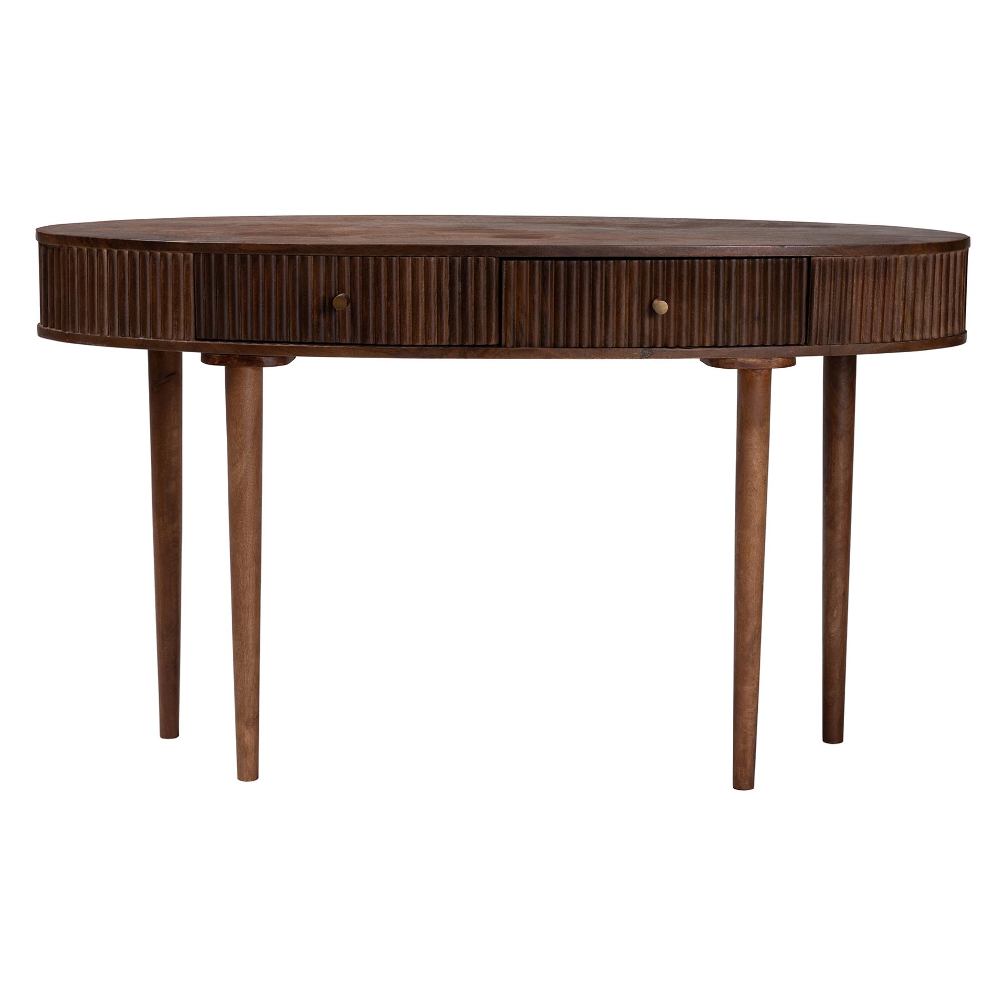 Baxton Studio Linore Fluted Wood Console Table - 2-Drawer Oval Accent Table for Living Room or Entryway