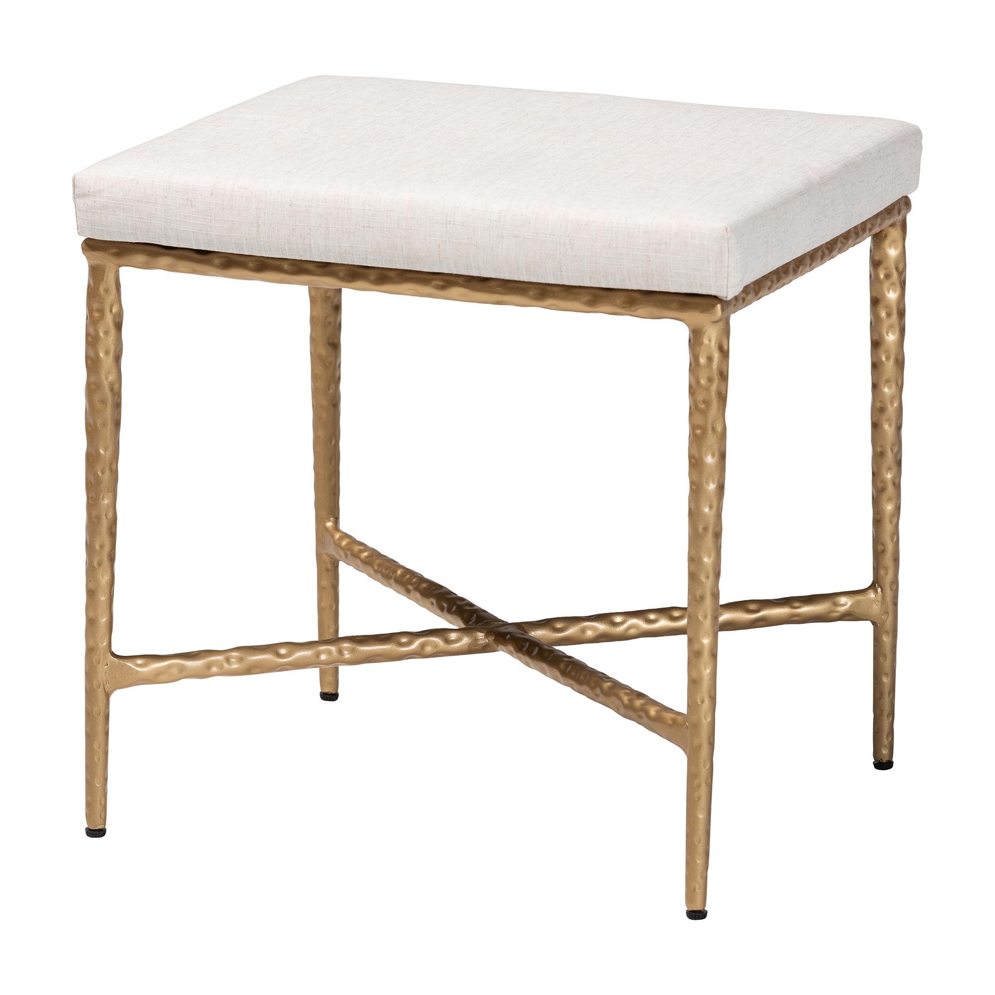 Baxton Studio Fumiye Ottoman Footstool - Modern Rustic Accent Stool with Hand-Forged Metal Frame and Upholstered Seat for Living Room or Sitting Room, Rectangle 18"