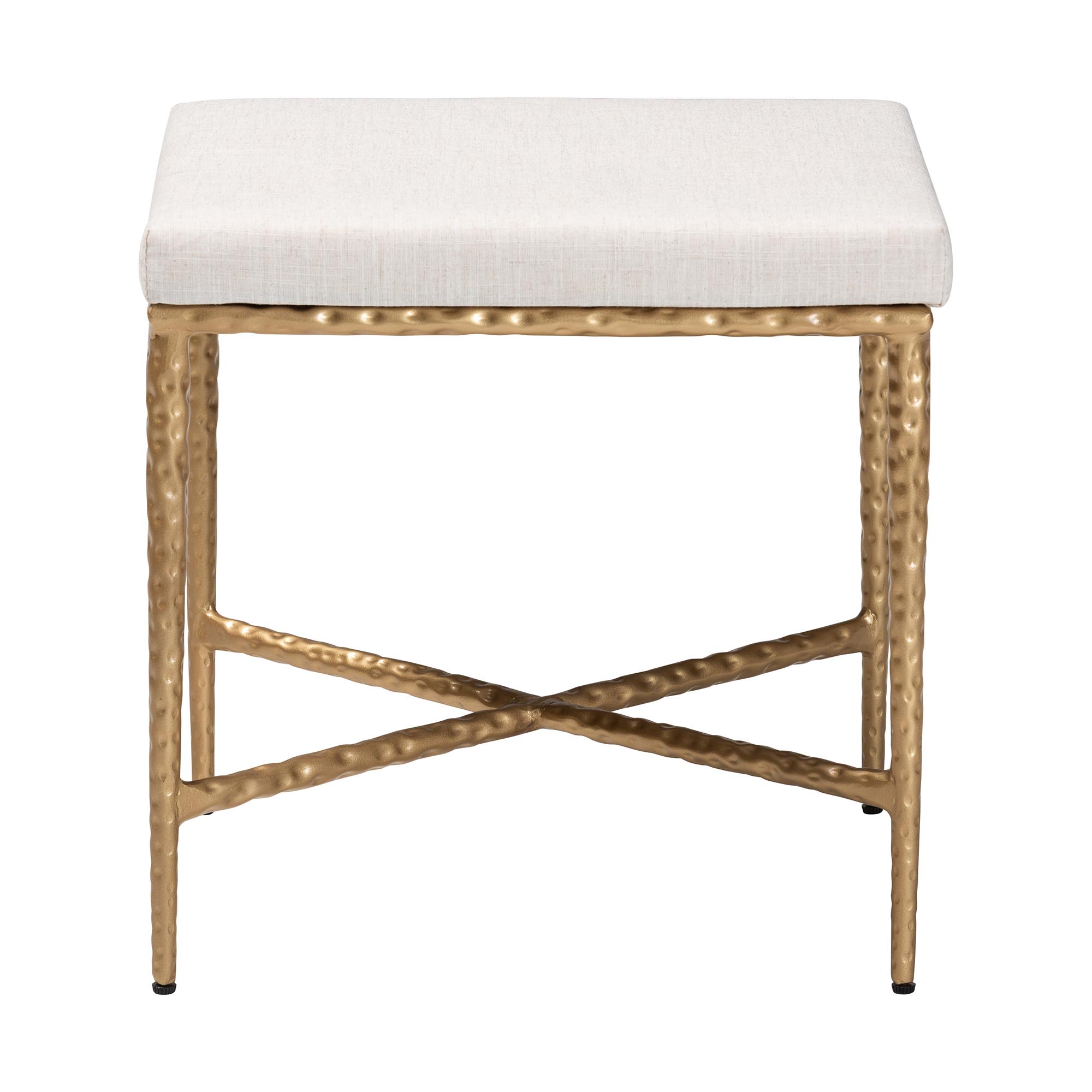 Baxton Studio Fumiye Ottoman Footstool - Modern Rustic Accent Stool with Hand-Forged Metal Frame and Upholstered Seat for Living Room or Sitting Room, Rectangle 18"