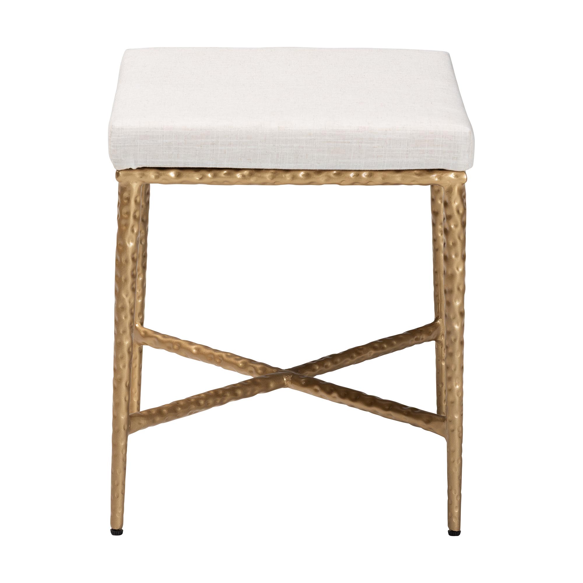 Baxton Studio Fumiye Ottoman Footstool - Modern Rustic Accent Stool with Hand-Forged Metal Frame and Upholstered Seat for Living Room or Sitting Room, Rectangle 18"