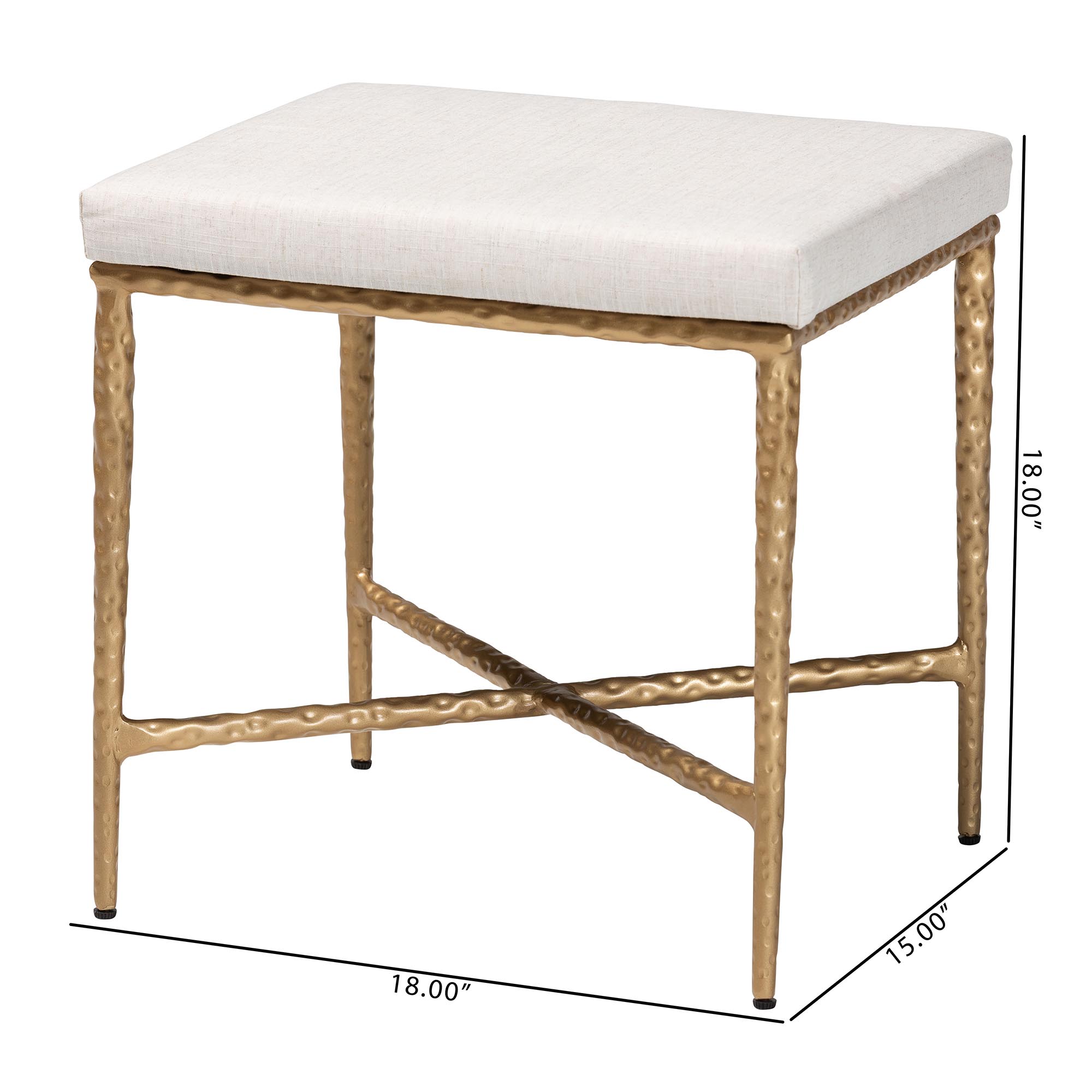 Baxton Studio Fumiye Ottoman Footstool - Modern Rustic Accent Stool with Hand-Forged Metal Frame and Upholstered Seat for Living Room or Sitting Room, Rectangle 18"