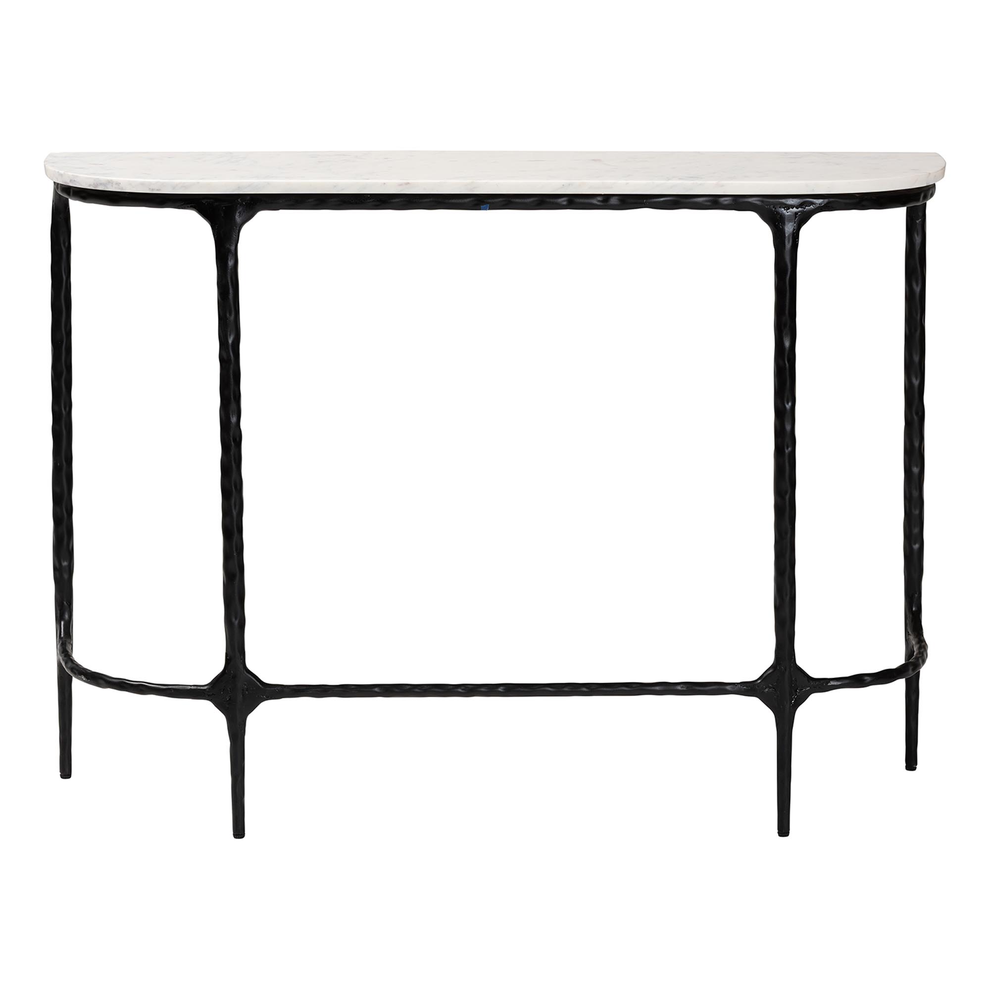 Baxton Studio Edsel Marble Console Table - Modern Rustic Accent Table with Hand-Forged Metal Frame for Living Room or Entryway, Rounded