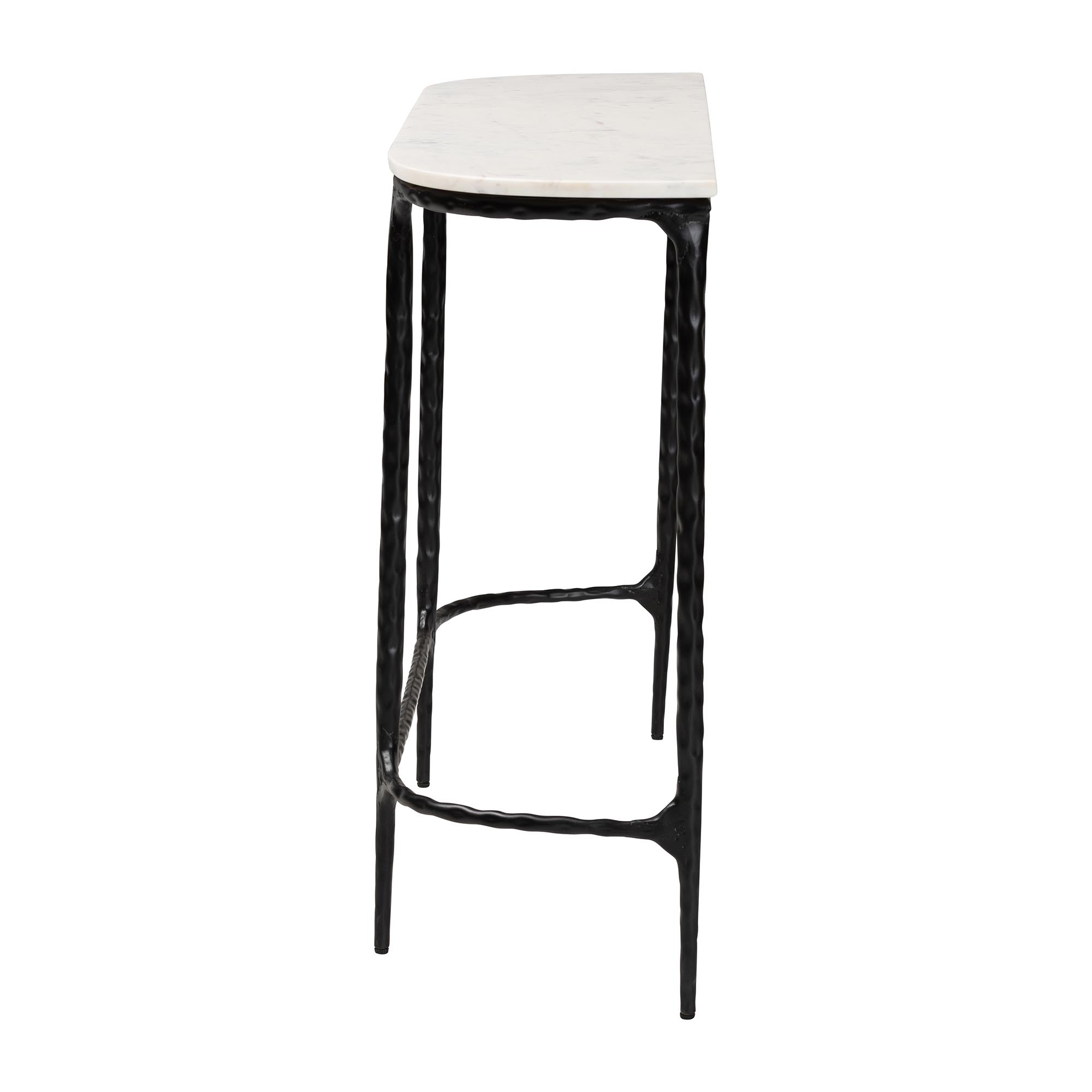 Baxton Studio Edsel Marble Console Table - Modern Rustic Accent Table with Hand-Forged Metal Frame for Living Room or Entryway, Rounded