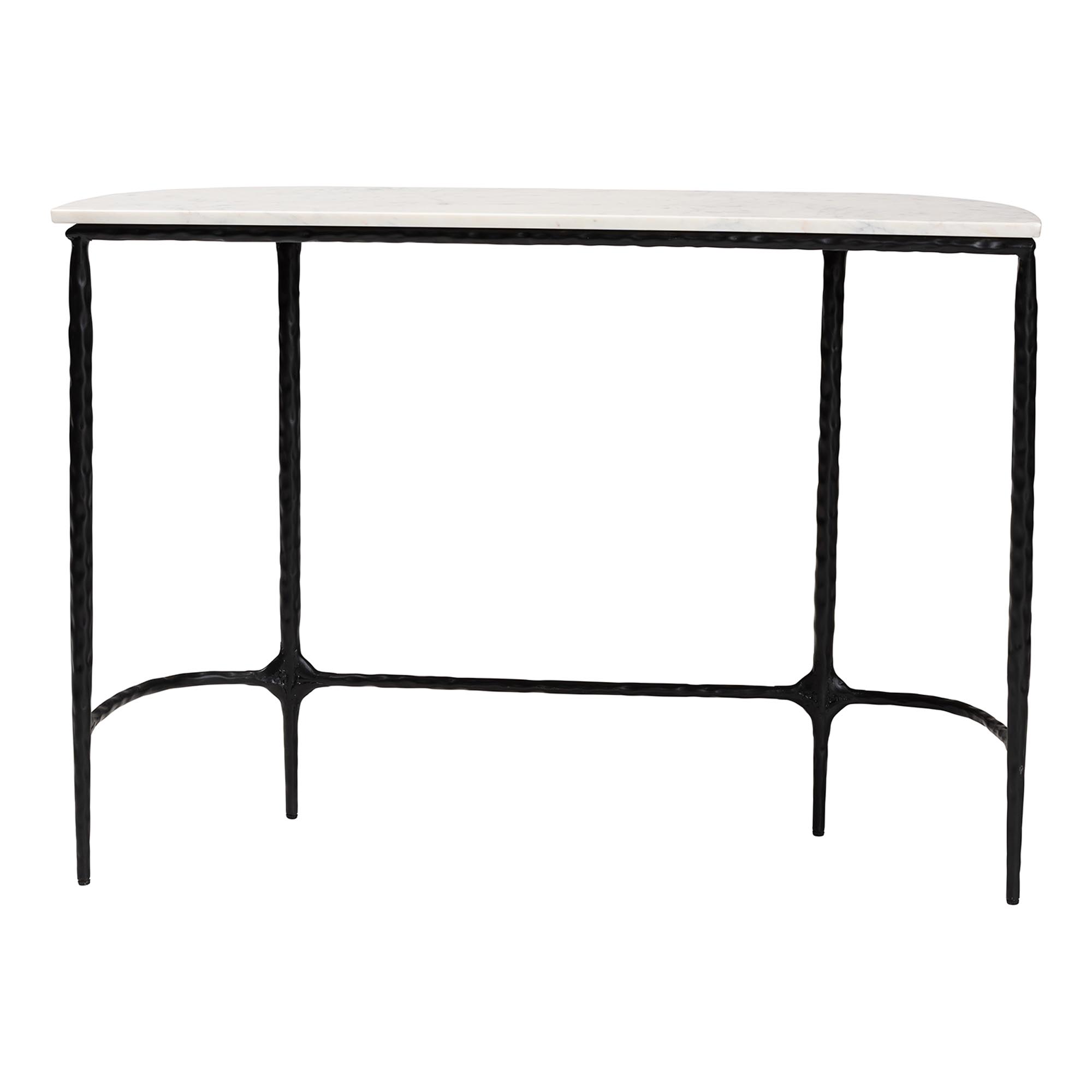Baxton Studio Edsel Marble Console Table - Modern Rustic Accent Table with Hand-Forged Metal Frame for Living Room or Entryway, Rounded