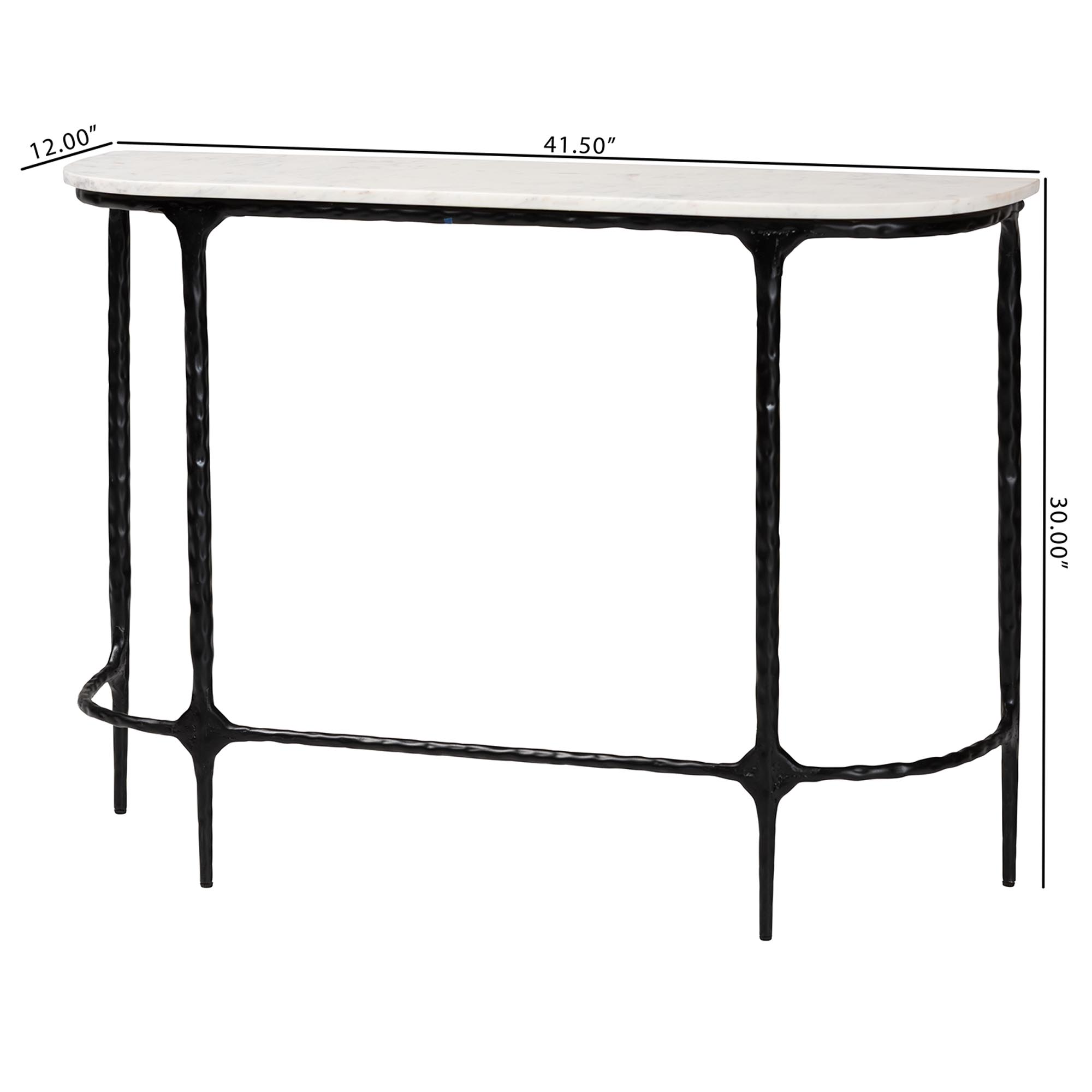 Baxton Studio Edsel Marble Console Table - Modern Rustic Accent Table with Hand-Forged Metal Frame for Living Room or Entryway, Rounded